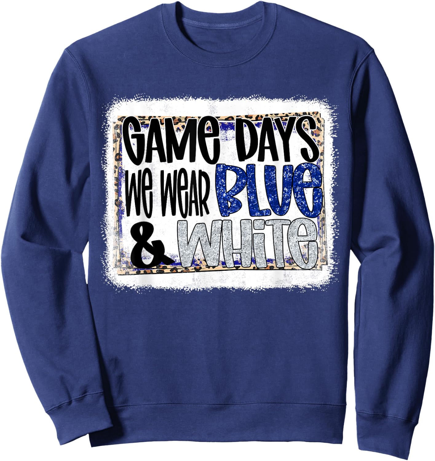 On Gameday Football We Wear Blue And White School Spirit Sweatshirt - Sweatshirt | Navy