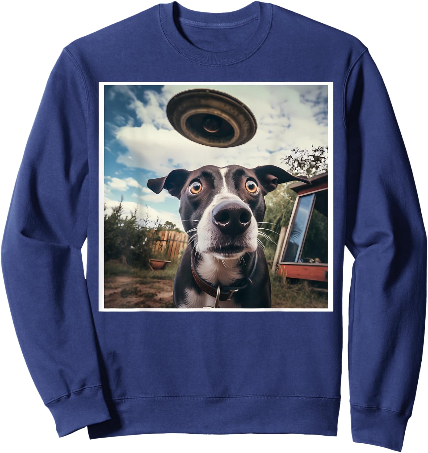 Dog Selfie with UFOs Alien Extraterrestrial UFO Believer Sweatshirt - Sweatshirt | Navy
