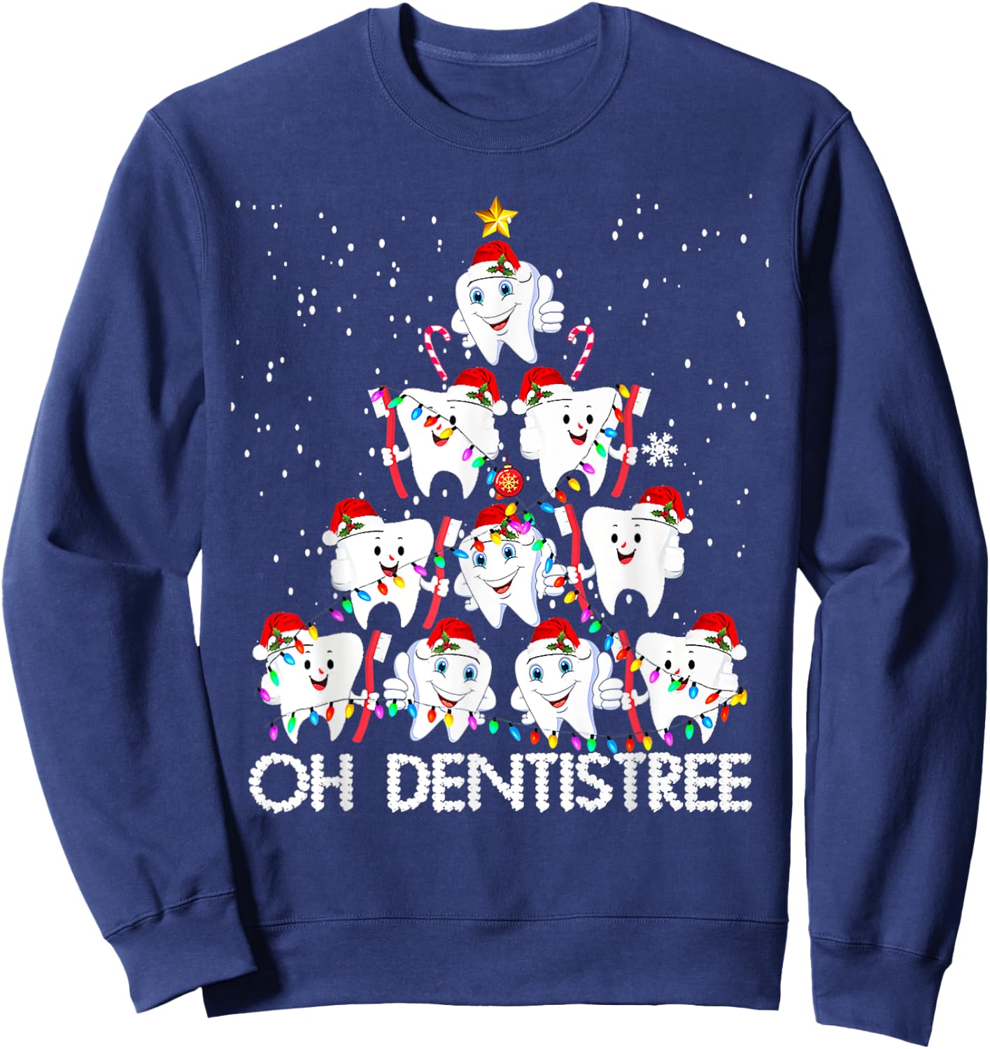 Oh Dentistree Toothbrush Teeth Xmas Lights Tree Christmas Sweatshirt - Sweatshirt | Navy
