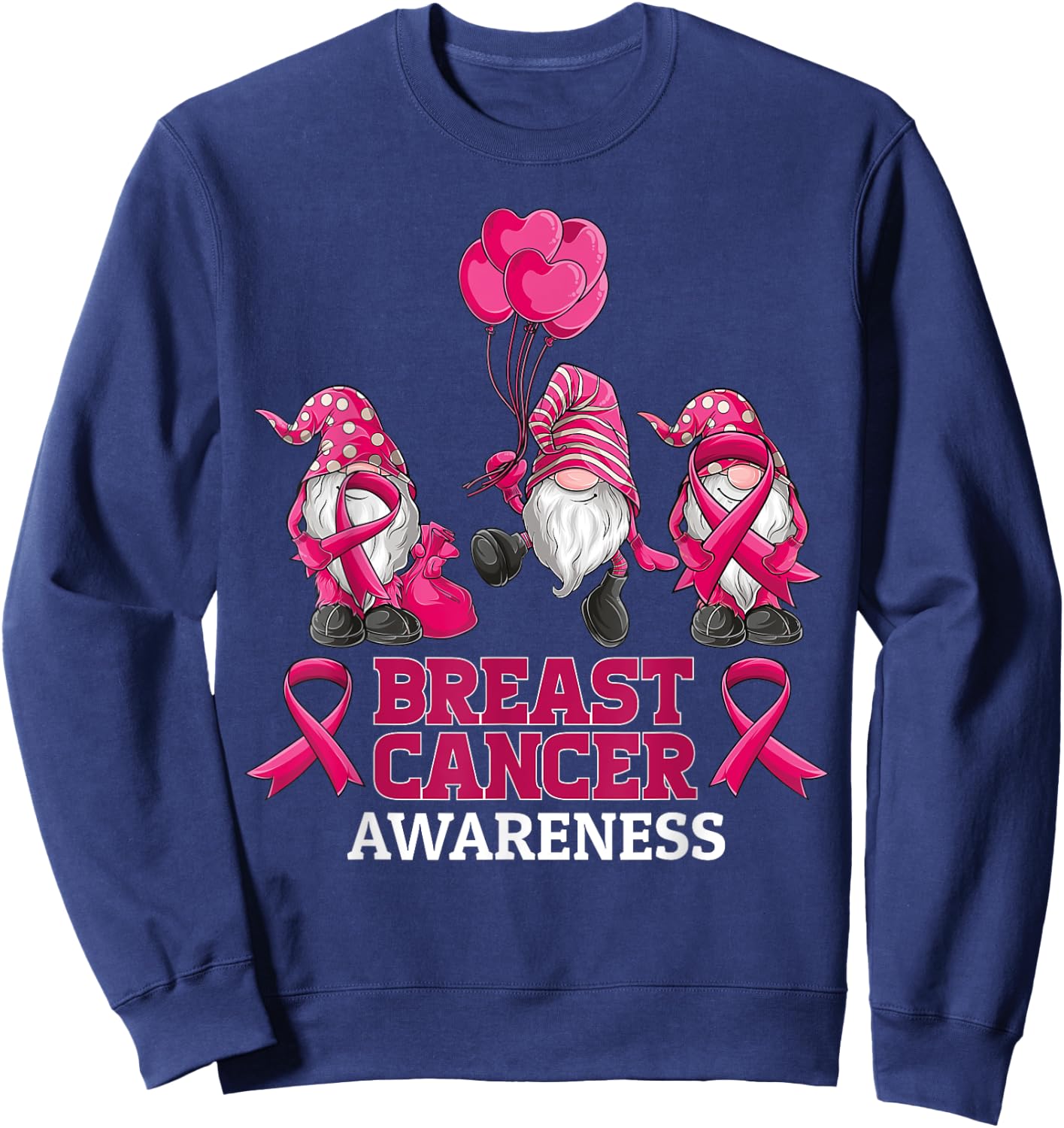 gnomes Breast Cancer Awareness Pink Ribbon women girls Sweatshirt - Sweatshirt | Navy