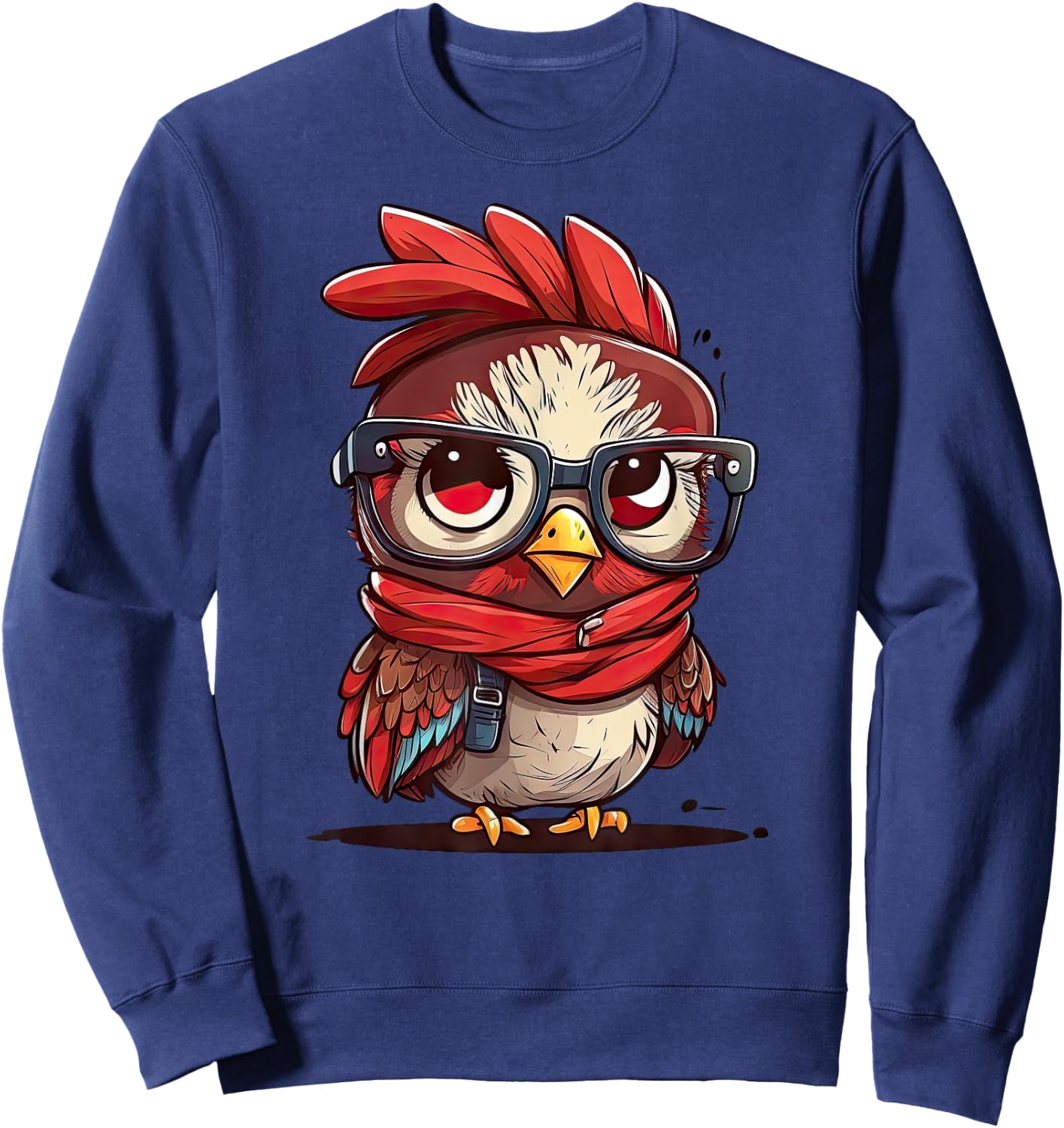Cute Chicken With Bandana Headband and Glasses Women Girl Sweatshirt - Sweatshirt | Navy