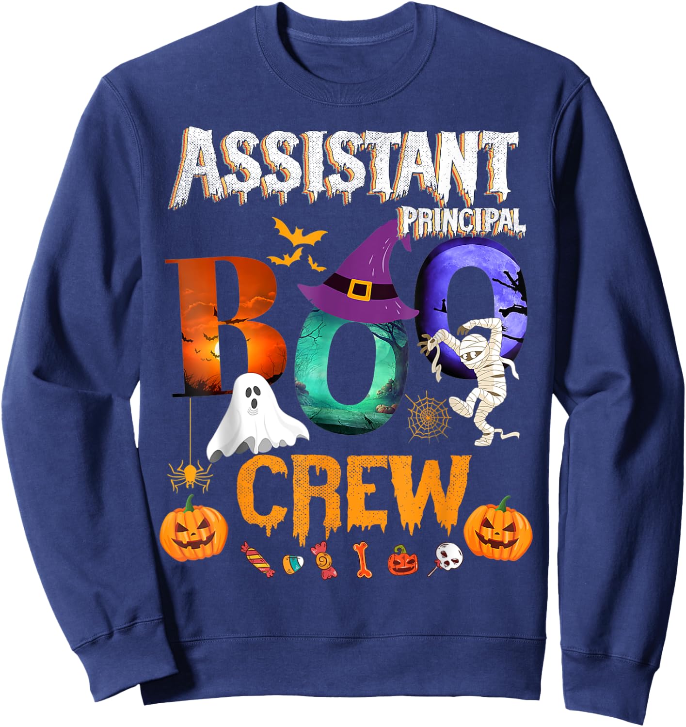 Assistant Principal Boo Crew Teacher Student Funny Halloween Sweatshirt - Sweatshirt | Navy