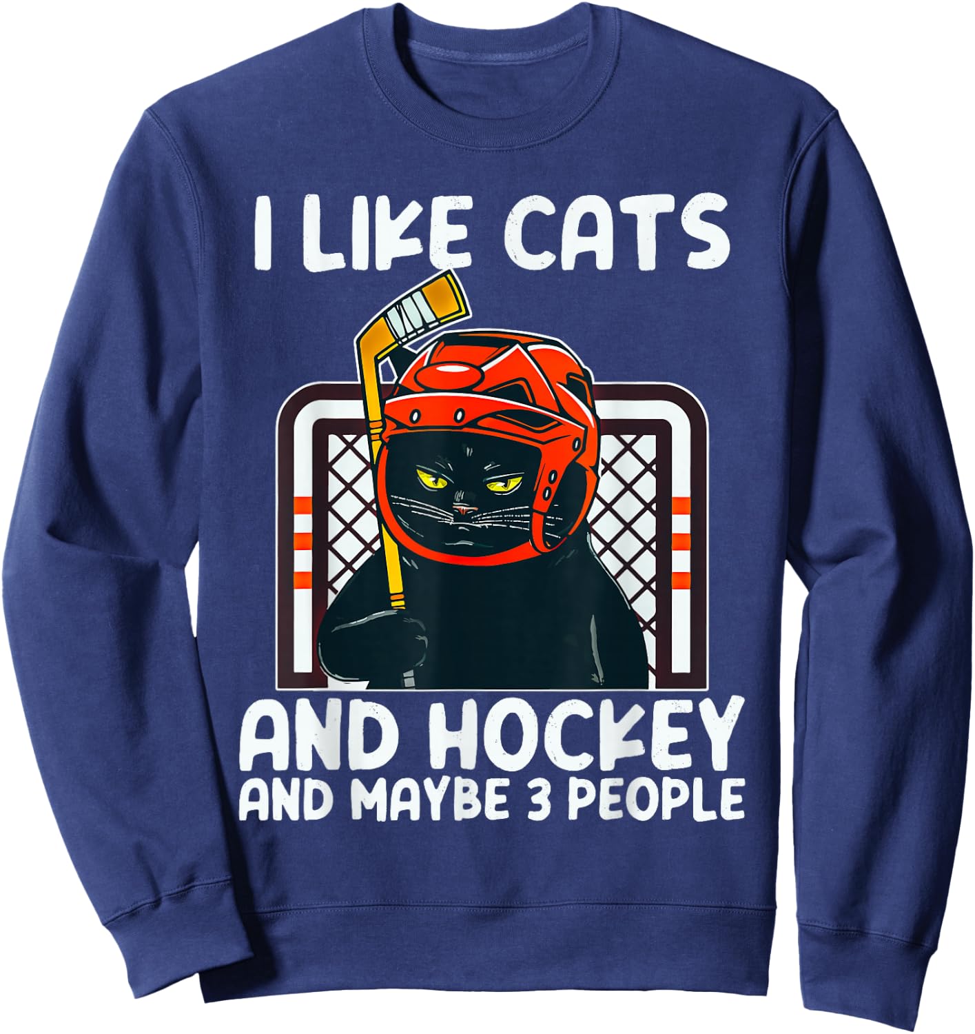 I Like Cats And Hockey And Maybe 3 People Black Catsc Sweatshirt - Sweatshirt | Navy