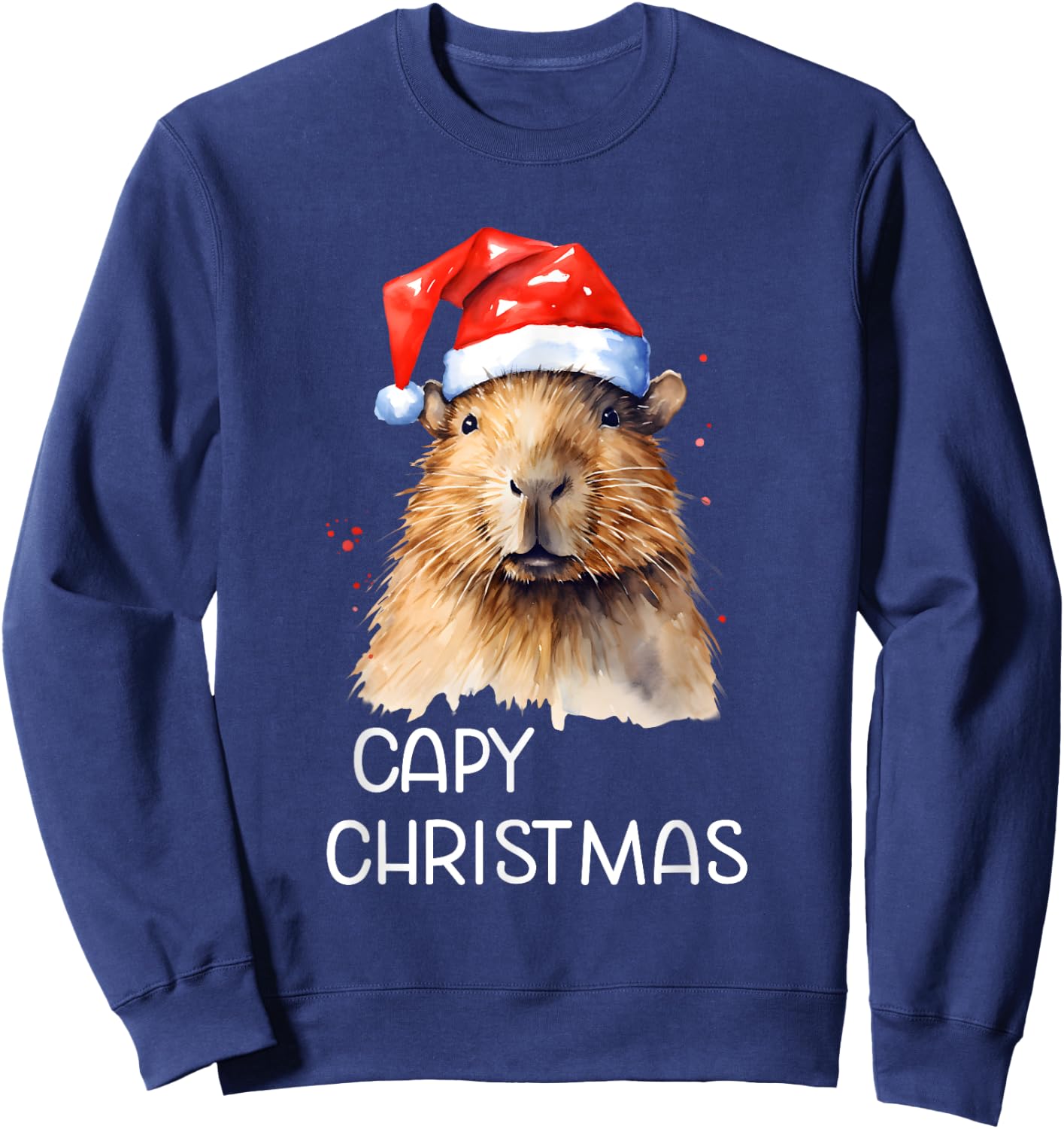 Capybara Capy Christmas Xmas Santa Hat Pajama Rodent Animal Sweatshirt - Sweatshirt | Navy