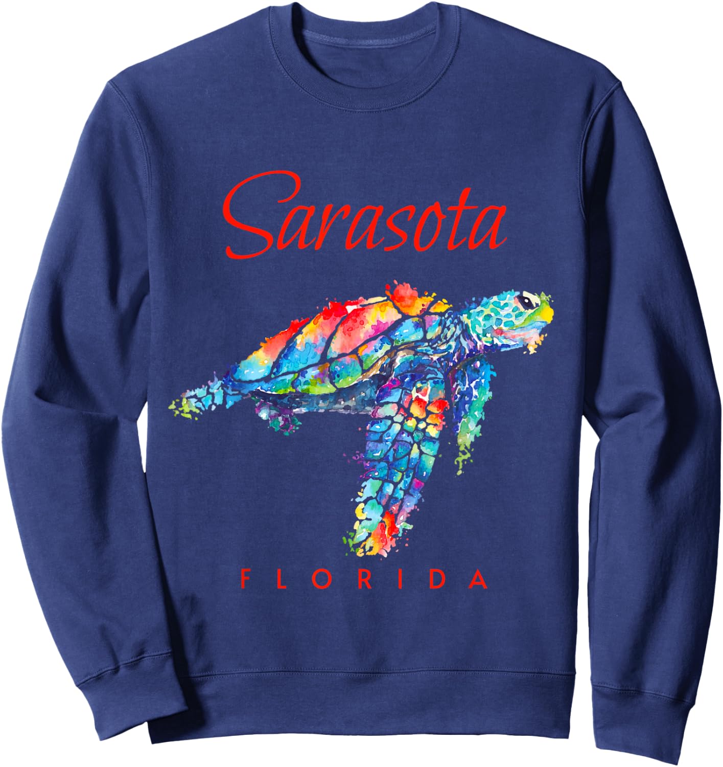 Sarasota Florida Watercolor Sea Turtle Sweatshirt - Sweatshirt | Navy