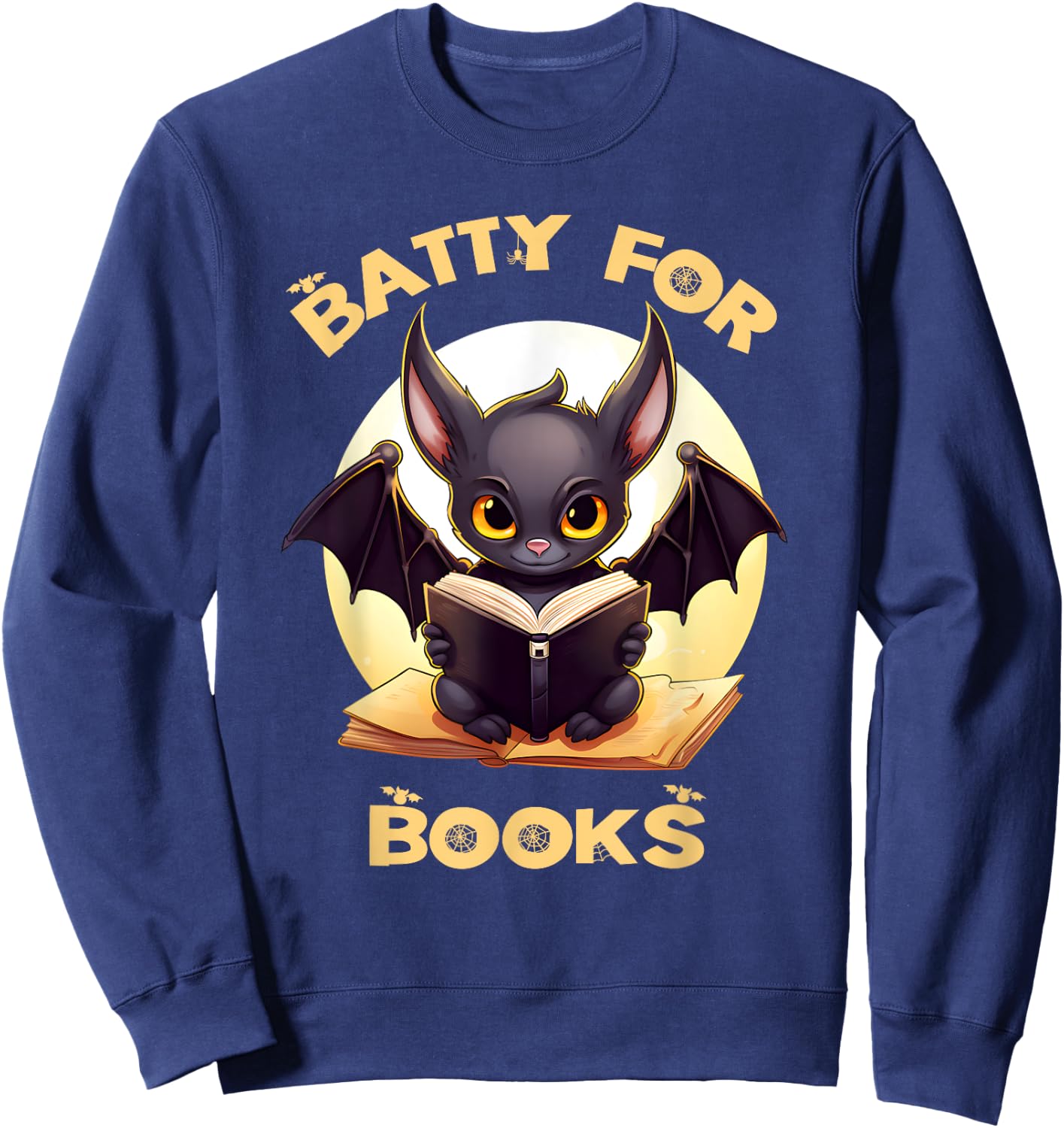 Batty Book Lover Teacher School Librarian Bookish Halloween Sweatshirt - Sweatshirt | Navy