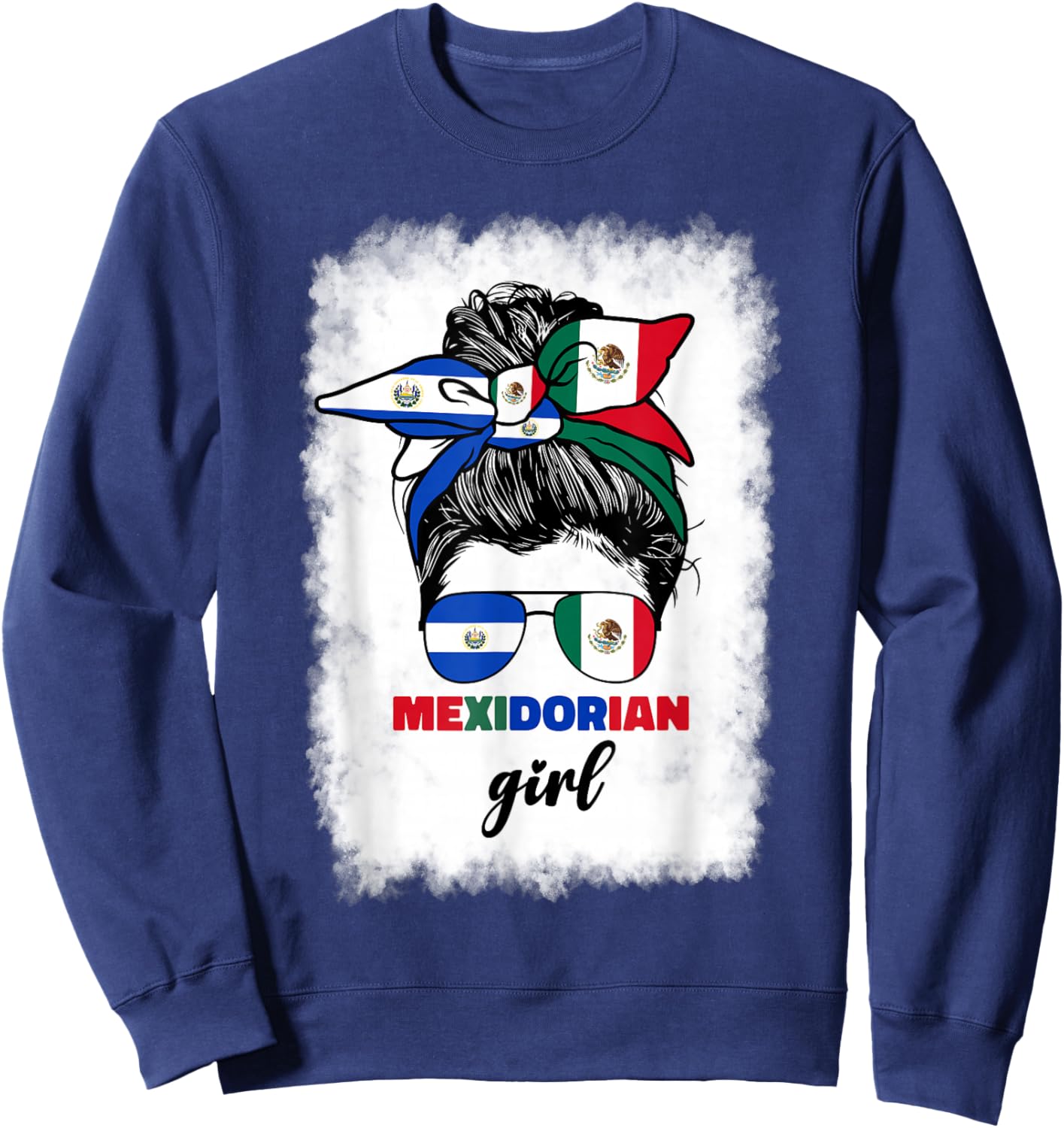 Half Mexican And Salvadorian Mexico El Salvador Flag Girl Sweatshirt - Sweatshirt | Navy