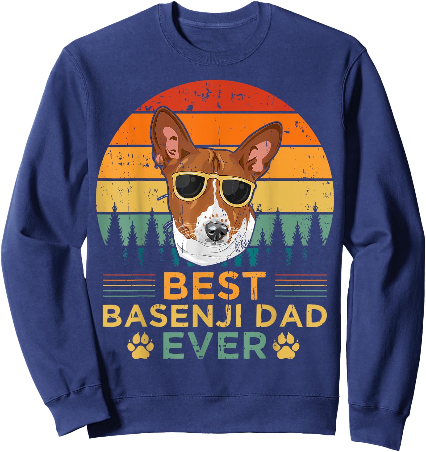Retro Style Best Basenji Dad Ever Father's Day Sweatshirt - Sweatshirt | Navy