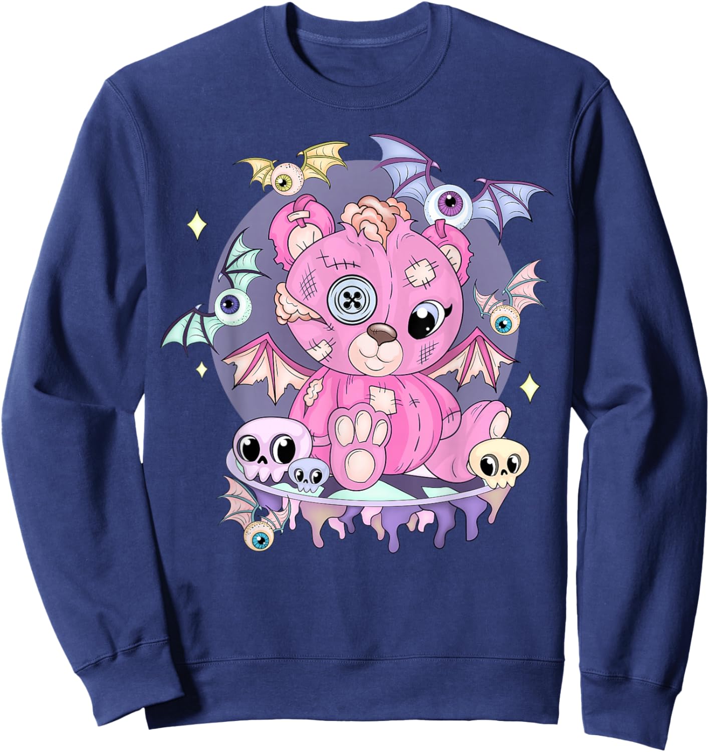 Pastel Goth Cute Creepy Teddy Bear Japanese Kawaii Menhera Sweatshirt - Sweatshirt | Navy