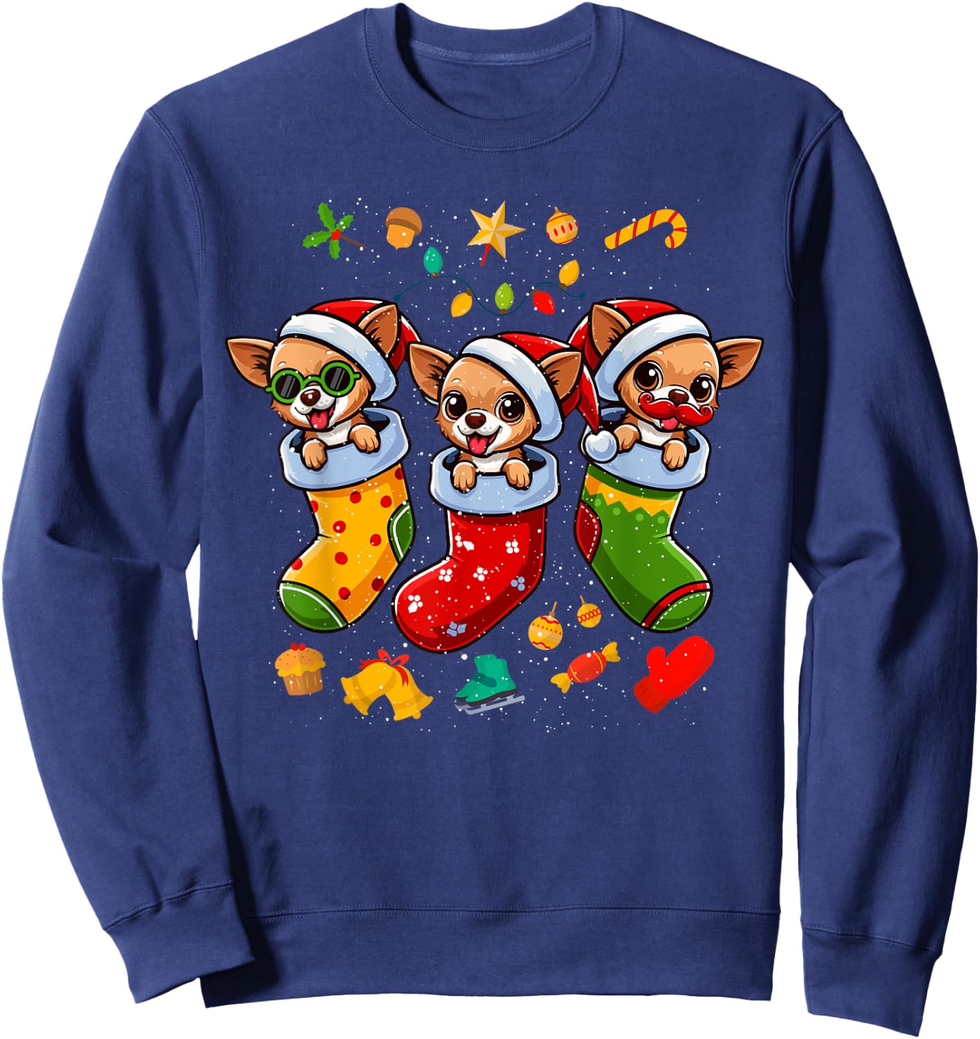 Chihuahua Santa Claus Christmas Stocking Dog X-Mas Dogs Sweatshirt - Sweatshirt | Navy