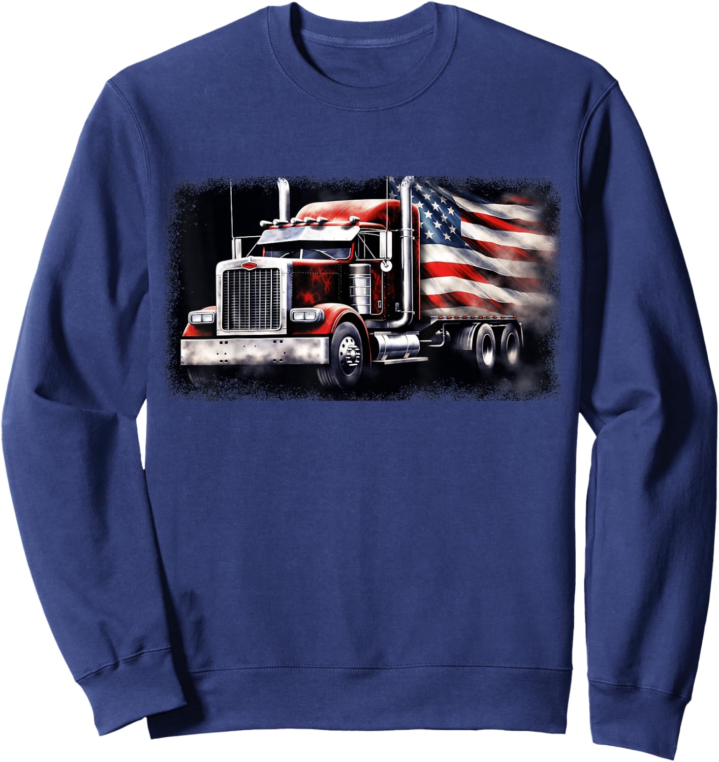 US American Flag Semi Truck Driver Trucker Sweatshirt - Sweatshirt | Navy