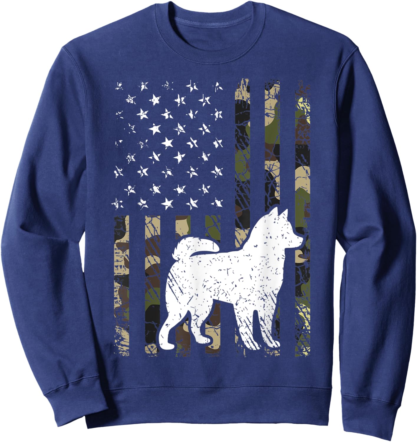 Alaskan Klee Kai Dog Dad Mom Camouflage USA Flag Women Kids Sweatshirt - Sweatshirt | Navy
