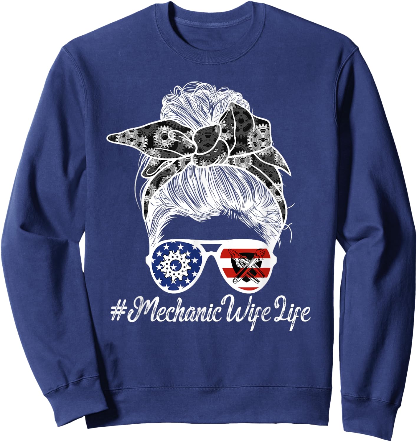 Mechanic Wife Life Wife Of A Mechanic Messy Bun Sweatshirt - Sweatshirt | Navy