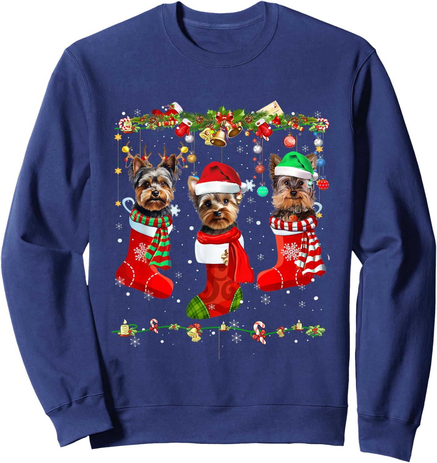 Yorkie Christmas Shirt Stocking Dog Lover Xmas Men Women Kids Sweatshirt - Sweatshirt | Navy
