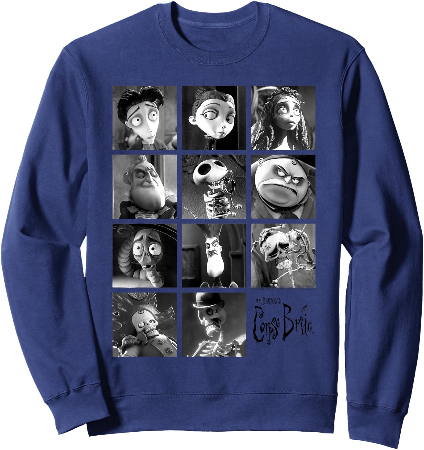 Corpse Bride Character Grid Black and White Photos Movie Sweatshirt - Sweatshirt | Navy