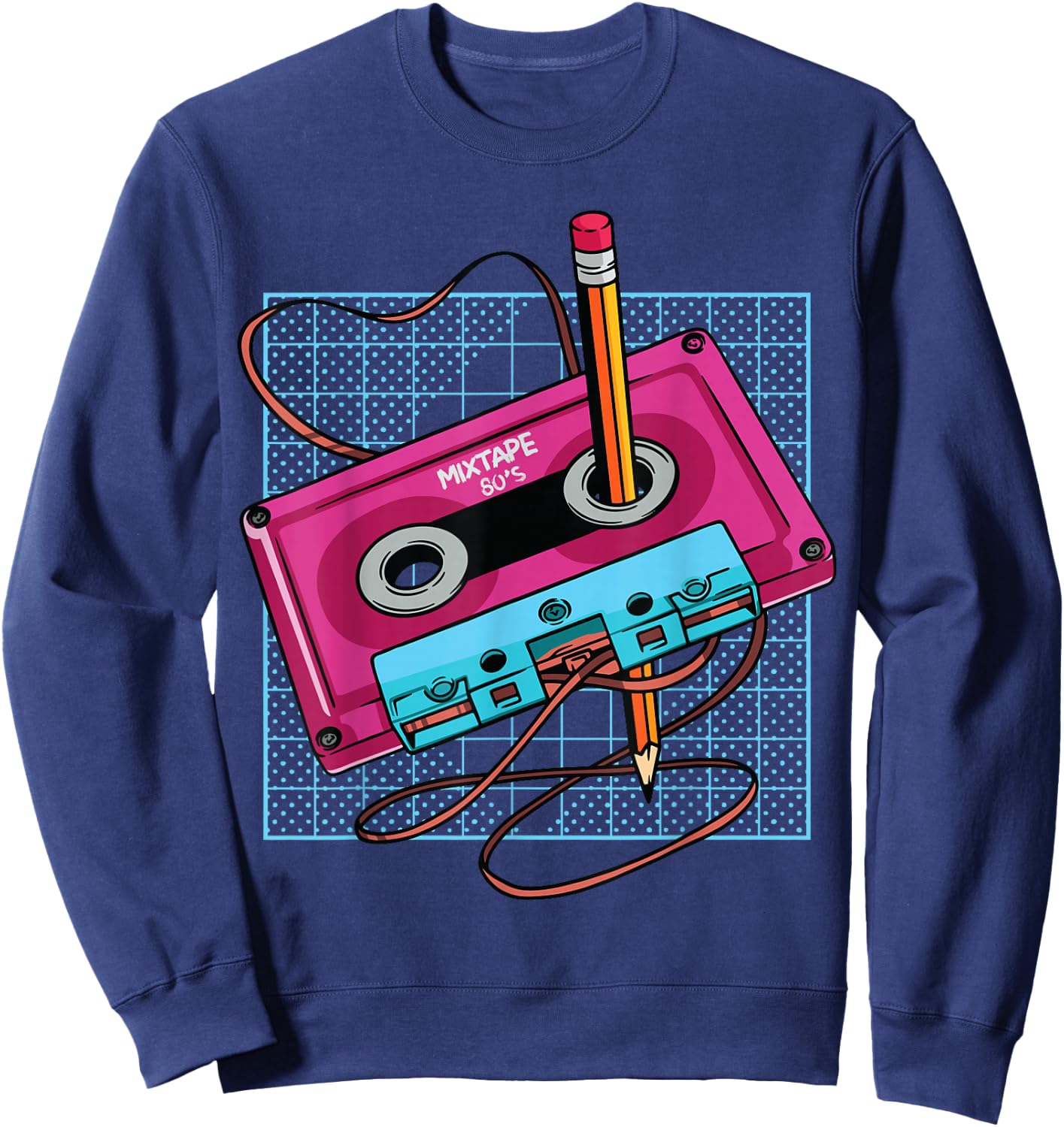 Vintage Cassette Tape Pencil 70s 80s 90s Music Mixtape Retro Sweatshirt - Sweatshirt | Navy