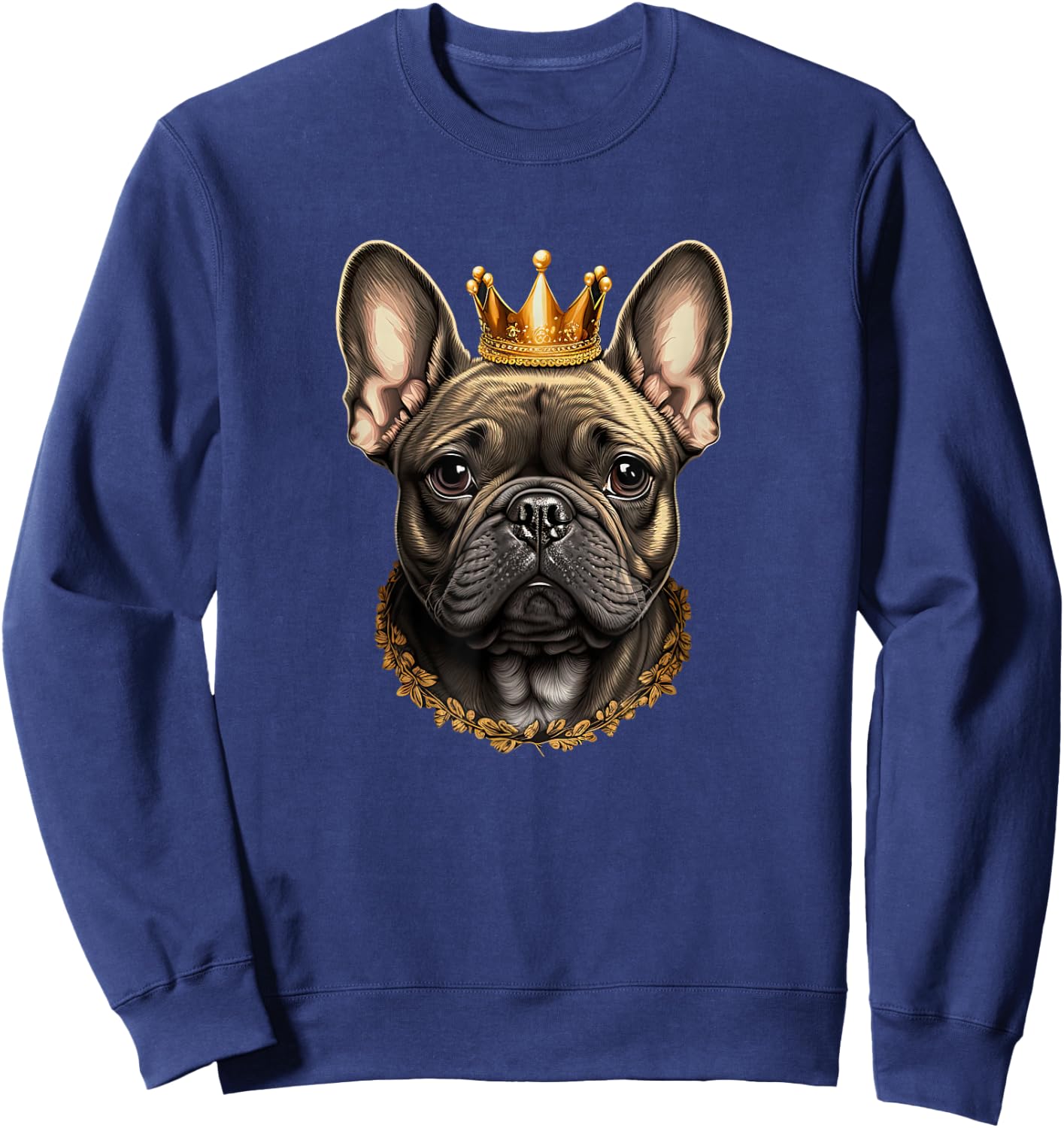 Funny French Bulldog Frenchie with a Golden Crown Sweatshirt - Sweatshirt | Navy