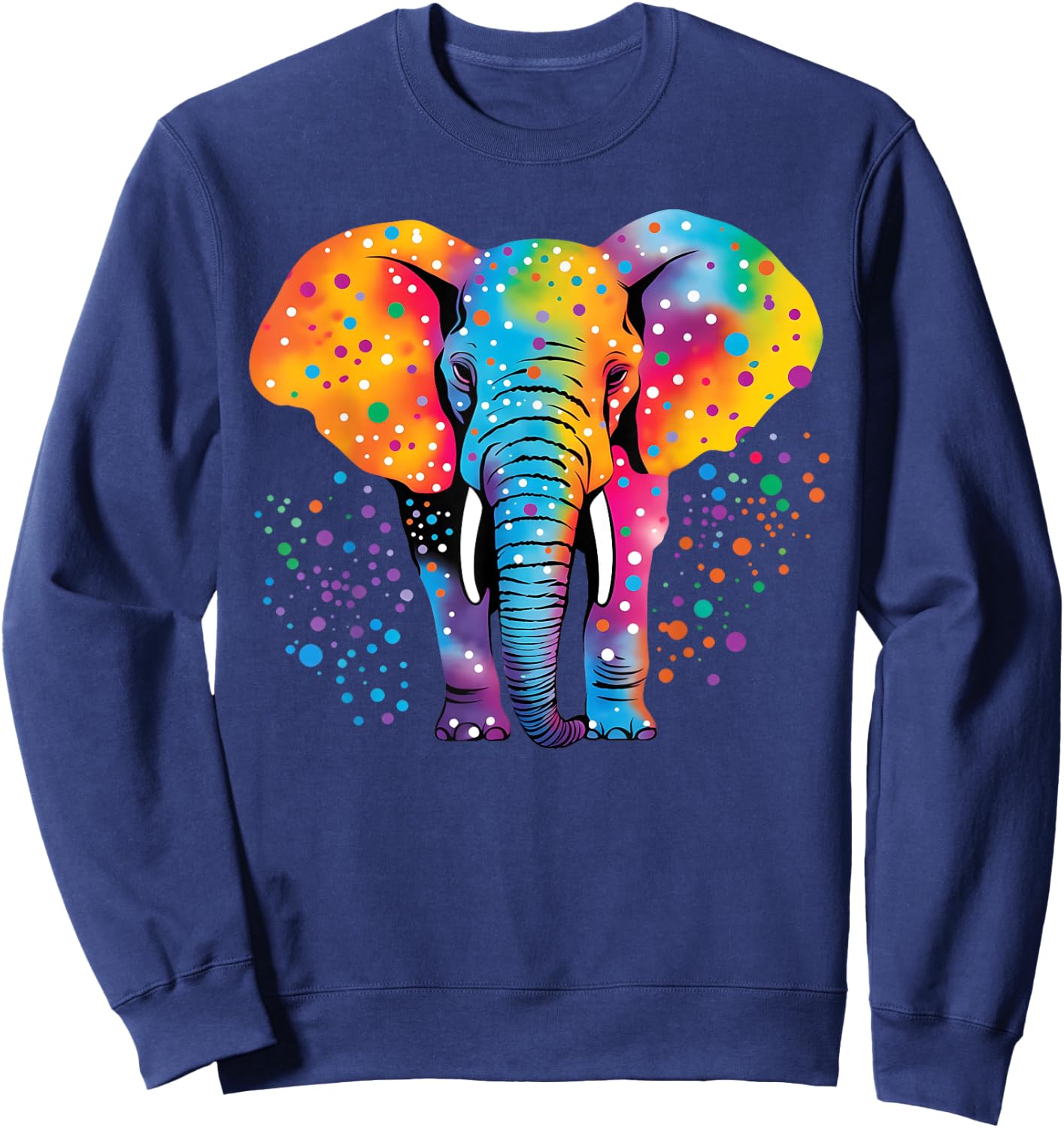 Colorful Elephant Polka Dot Rainbow Elephant Sweatshirt - Sweatshirt | Navy