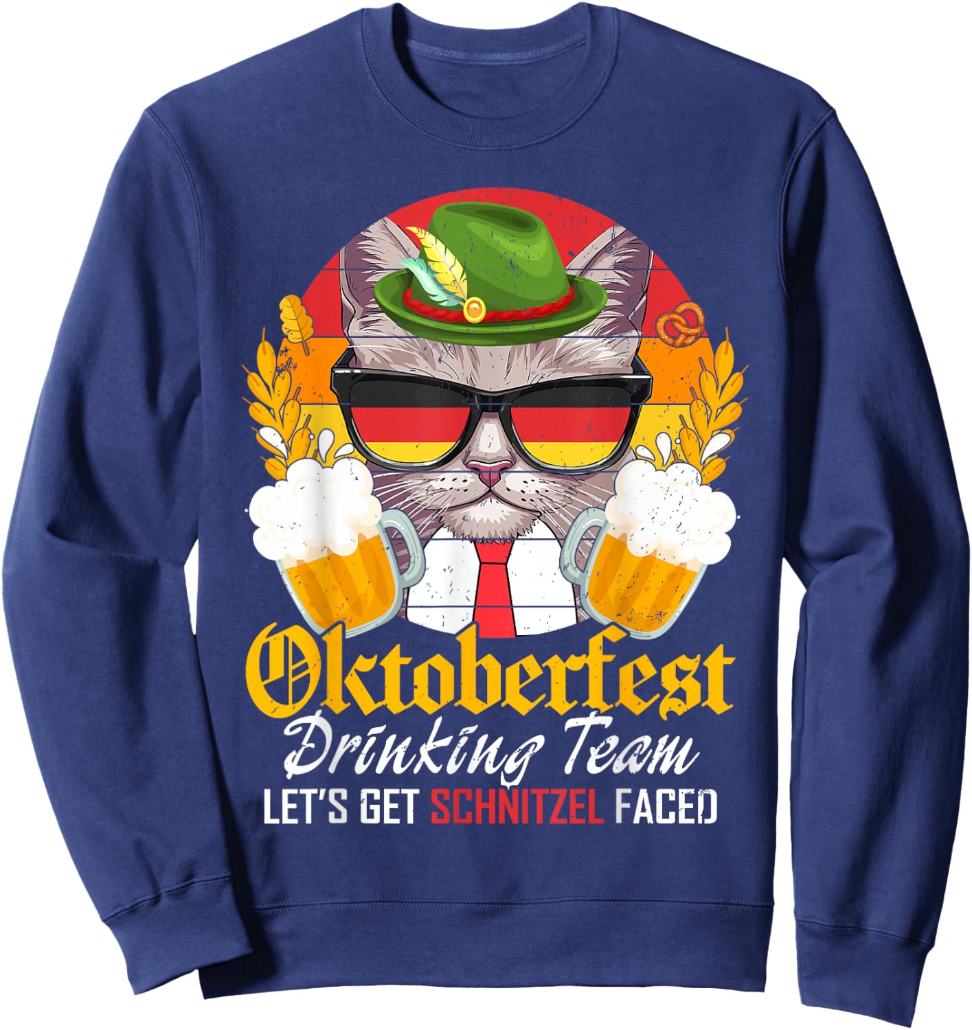 Oktoberfest Drinking Team Let's Get Schnitzel Faced Cat Men Sweatshirt - Sweatshirt | Navy