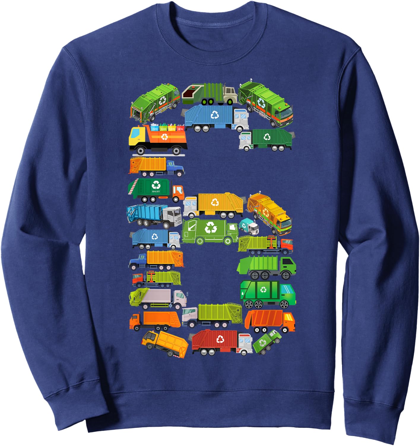 Fun Garbage Truck 6th Birthday Party Six 6 Year Old Boy Kids Sweatshirt - Sweatshirt | Navy