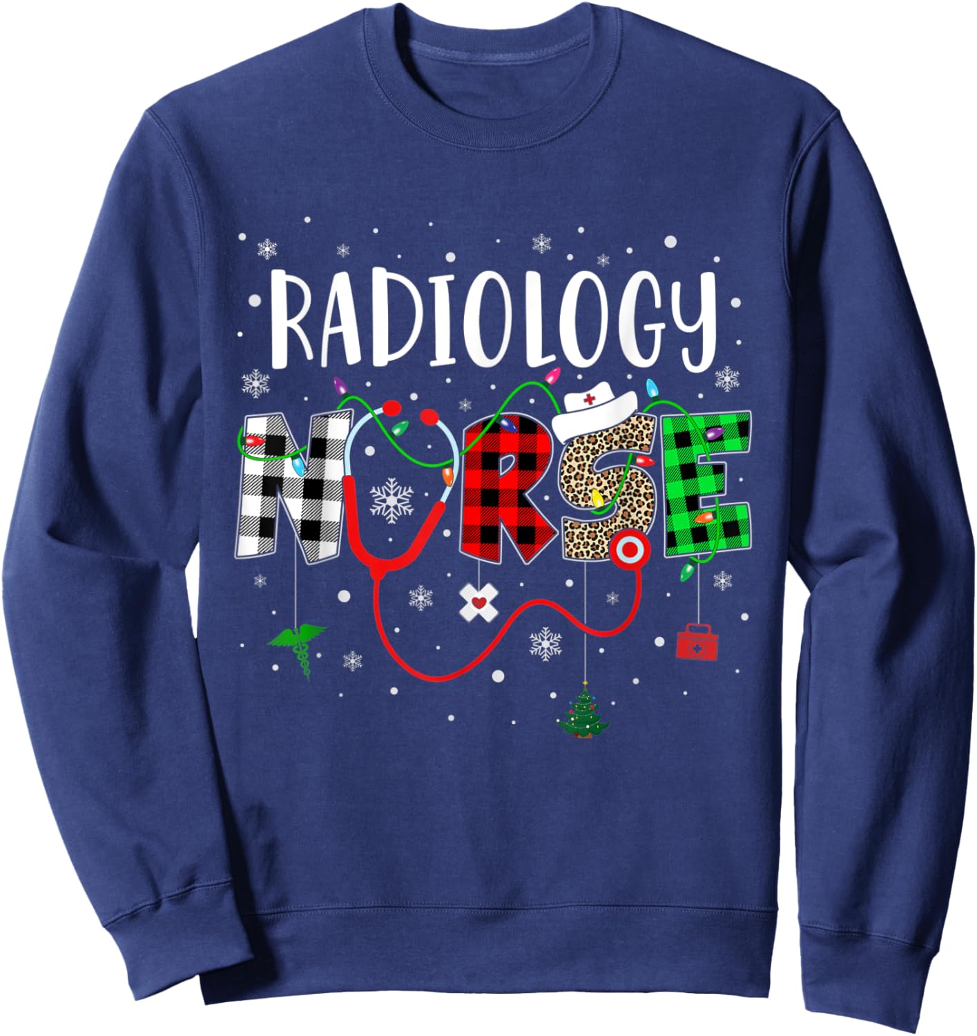Radiology Nurse Leopard Red Buffalo Plaid Christmas Nurse Sweatshirt - Sweatshirt | Navy