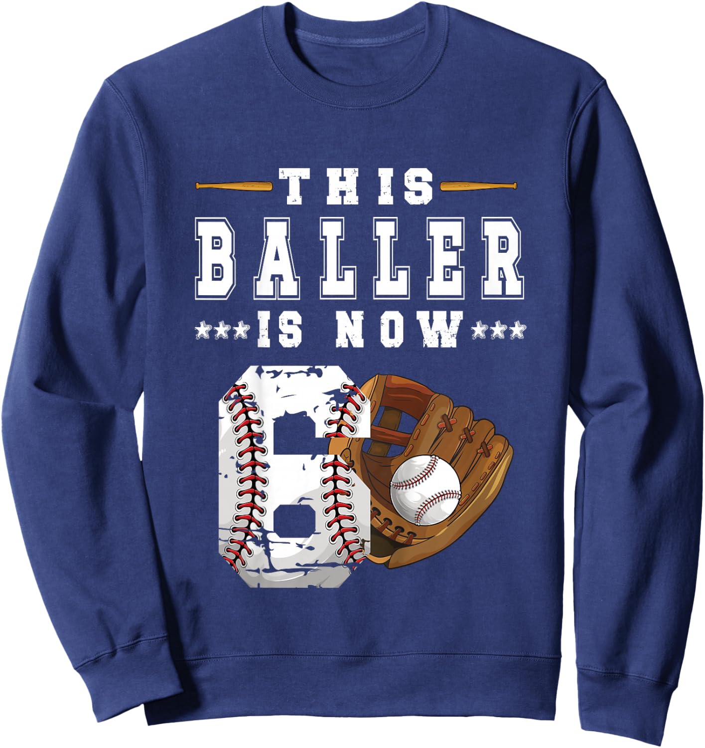 Kids 6th Birthday Baseball Boy Six Year Old Baseball Player Sweatshirt - Sweatshirt | Navy