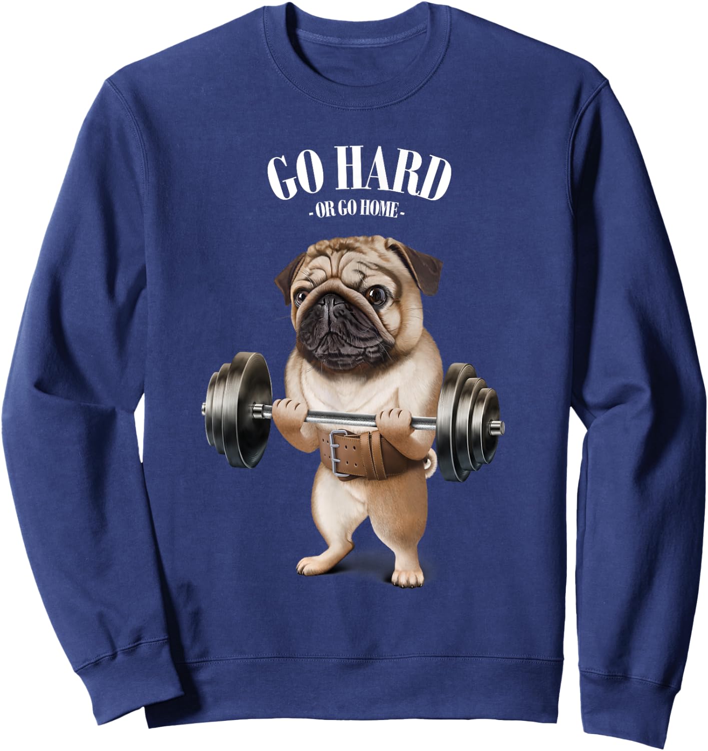 Pug Dog Weightlifting in Fitness Gym Men Women Kids Sweatshirt - Sweatshirt | Navy