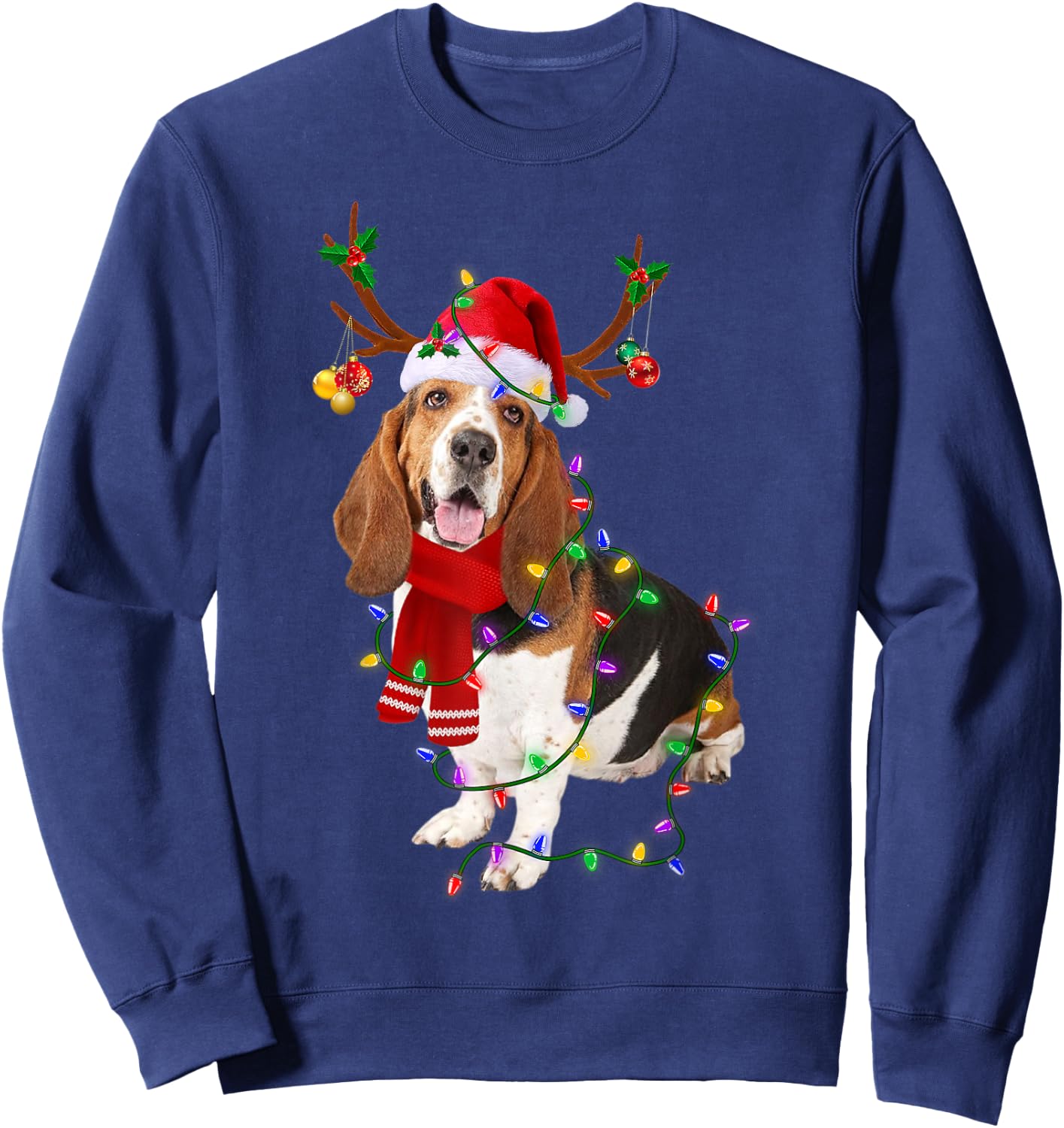 Funny Basset Hound Dog Tree Christmas Lights Xmas Pajama Men Women Kids Sweatshirt - Sweatshirt | Navy