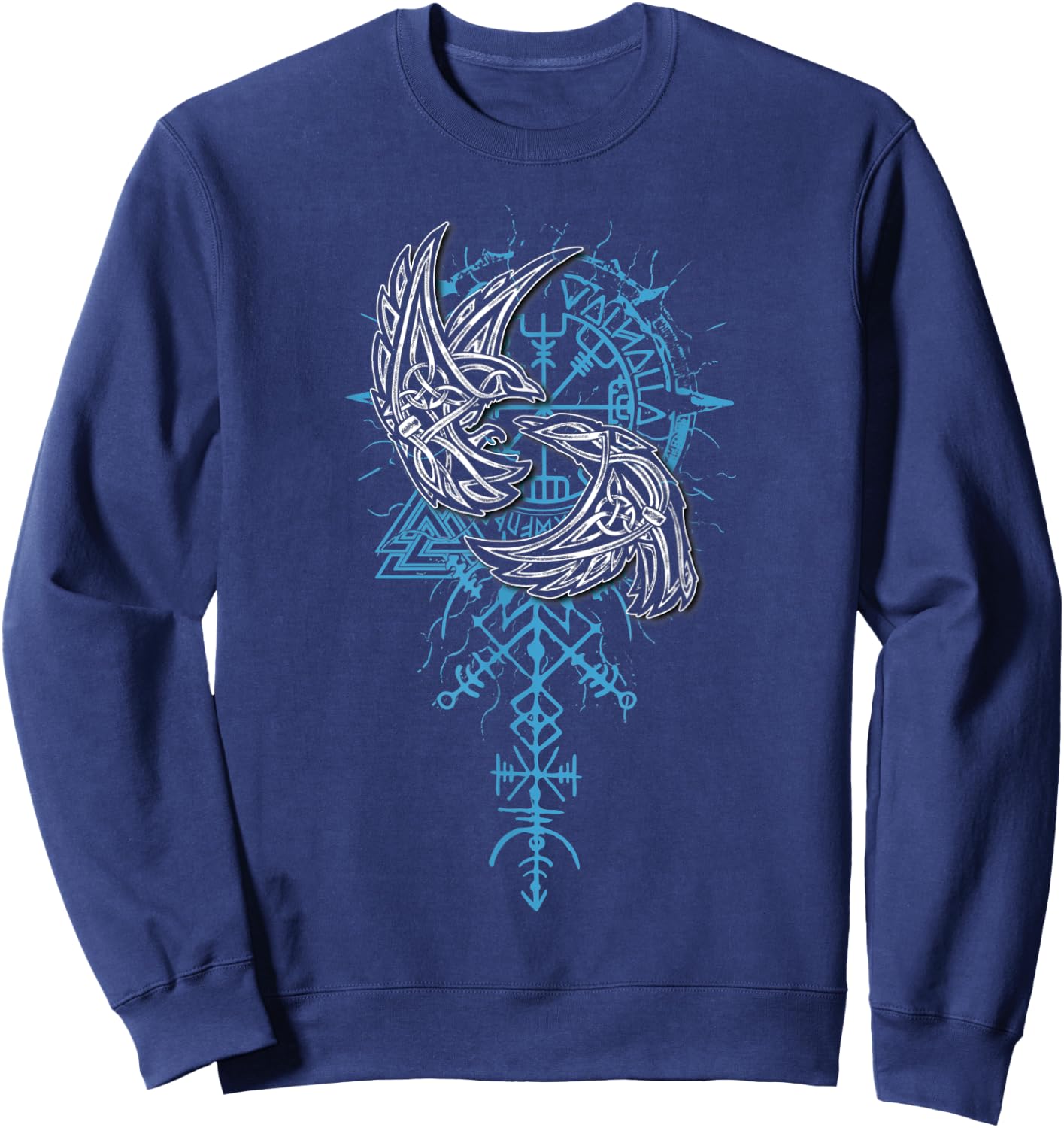 Valhalla Raven Ravens Odin's Runes Norse Compass Viking Sweatshirt - Sweatshirt | Navy