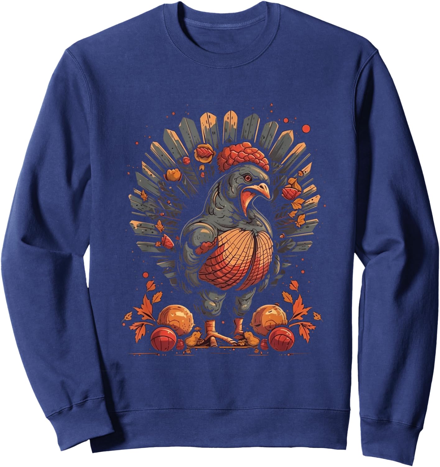 Turkey Fall Leaves Thanksgiving Day Animal Men Women Kids Sweatshirt - Sweatshirt | Navy