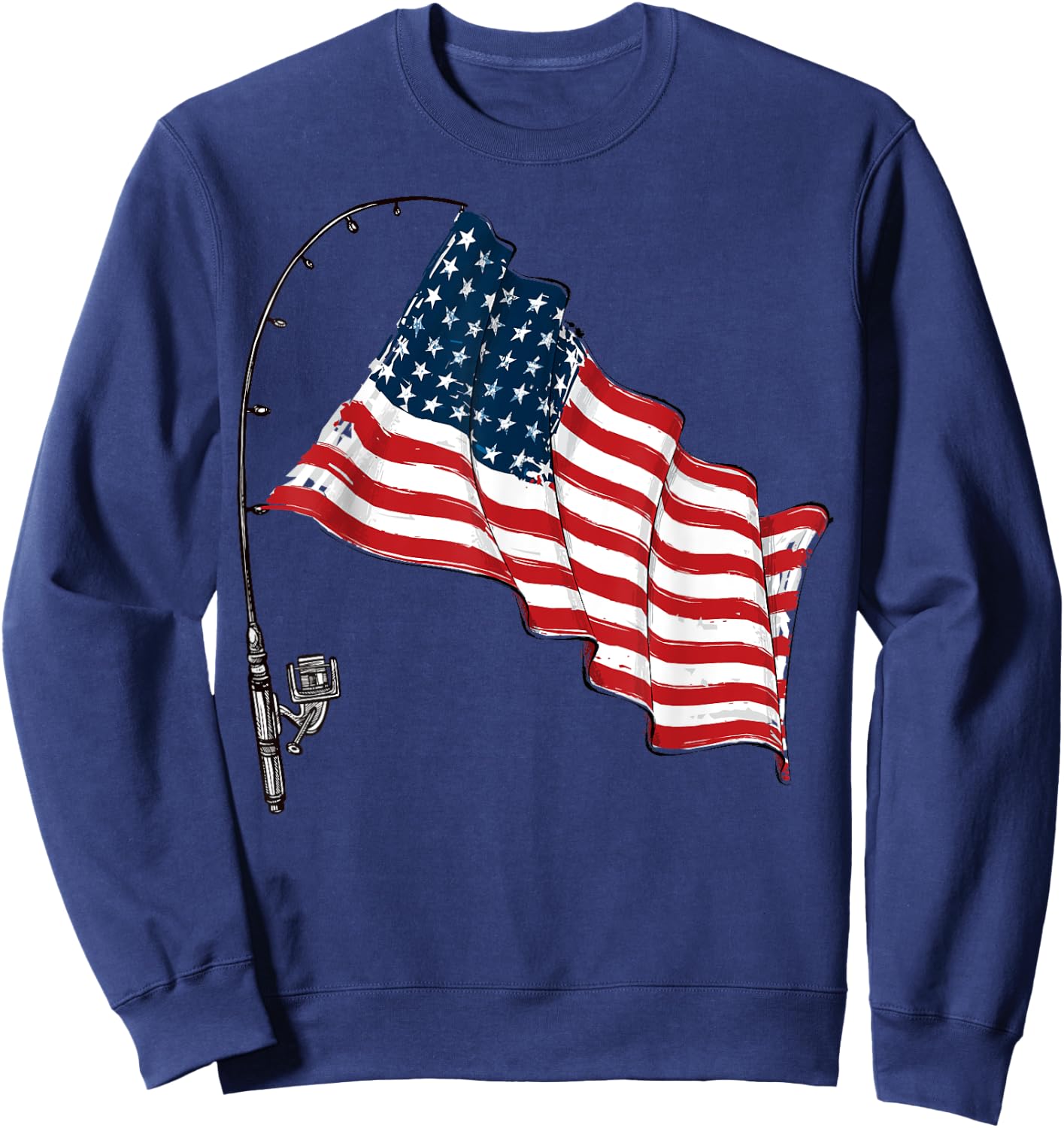 Vintage American Flag Fishing Rod Fishing Lover Fisherman Sweatshirt - Sweatshirt | Navy