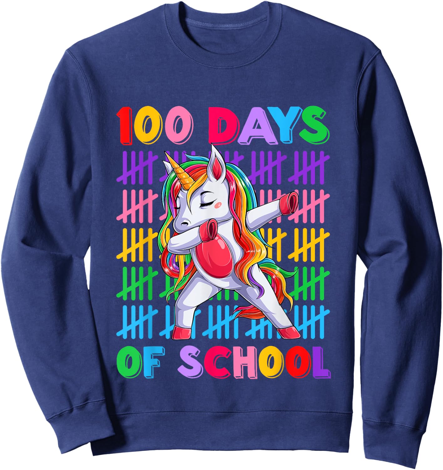 100th Day Teacher Kids Costume Unicorn 100 Days Of School Sweatshirt - Sweatshirt | Navy