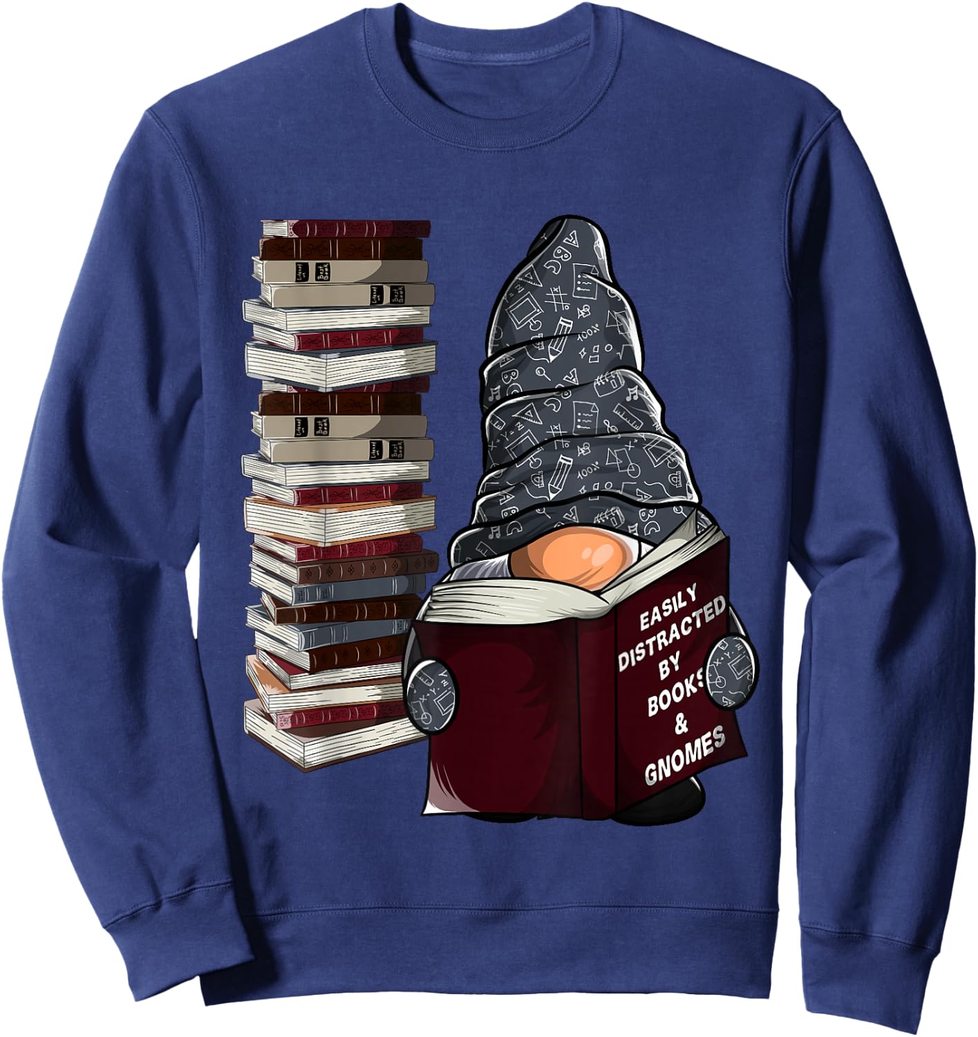 Easily Distracted by Books & Gnomes, Garden gnome Book Lover Small Sweatshirt - Sweatshirt | Navy