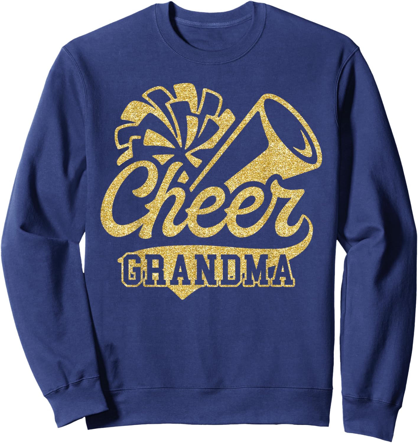 Cheer Grandma Biggest Fan Black Yellow Gold Pom Pom Sweatshirt - Sweatshirt | Navy