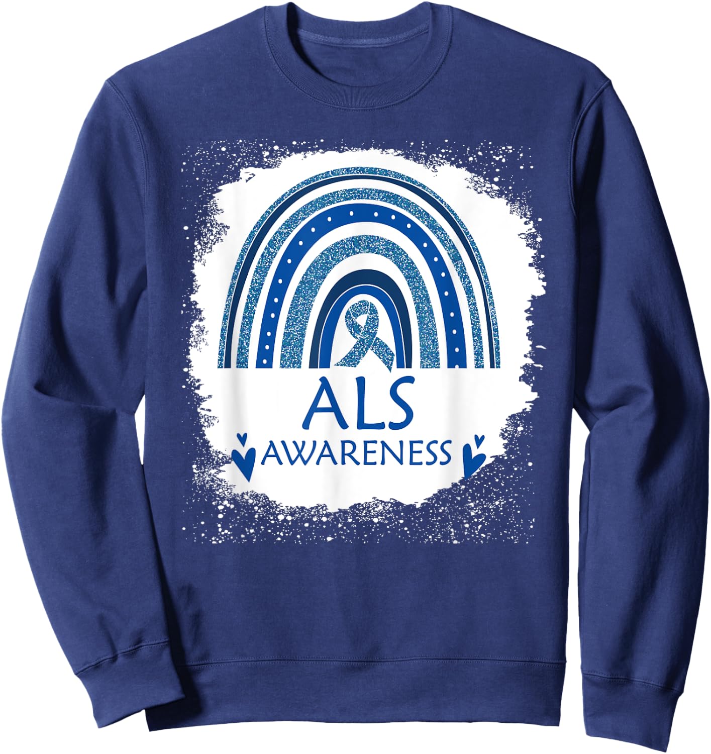 ALS Awareness Bleached Rainbow Blue Ribbon Men Sweatshirt - Sweatshirt | Navy