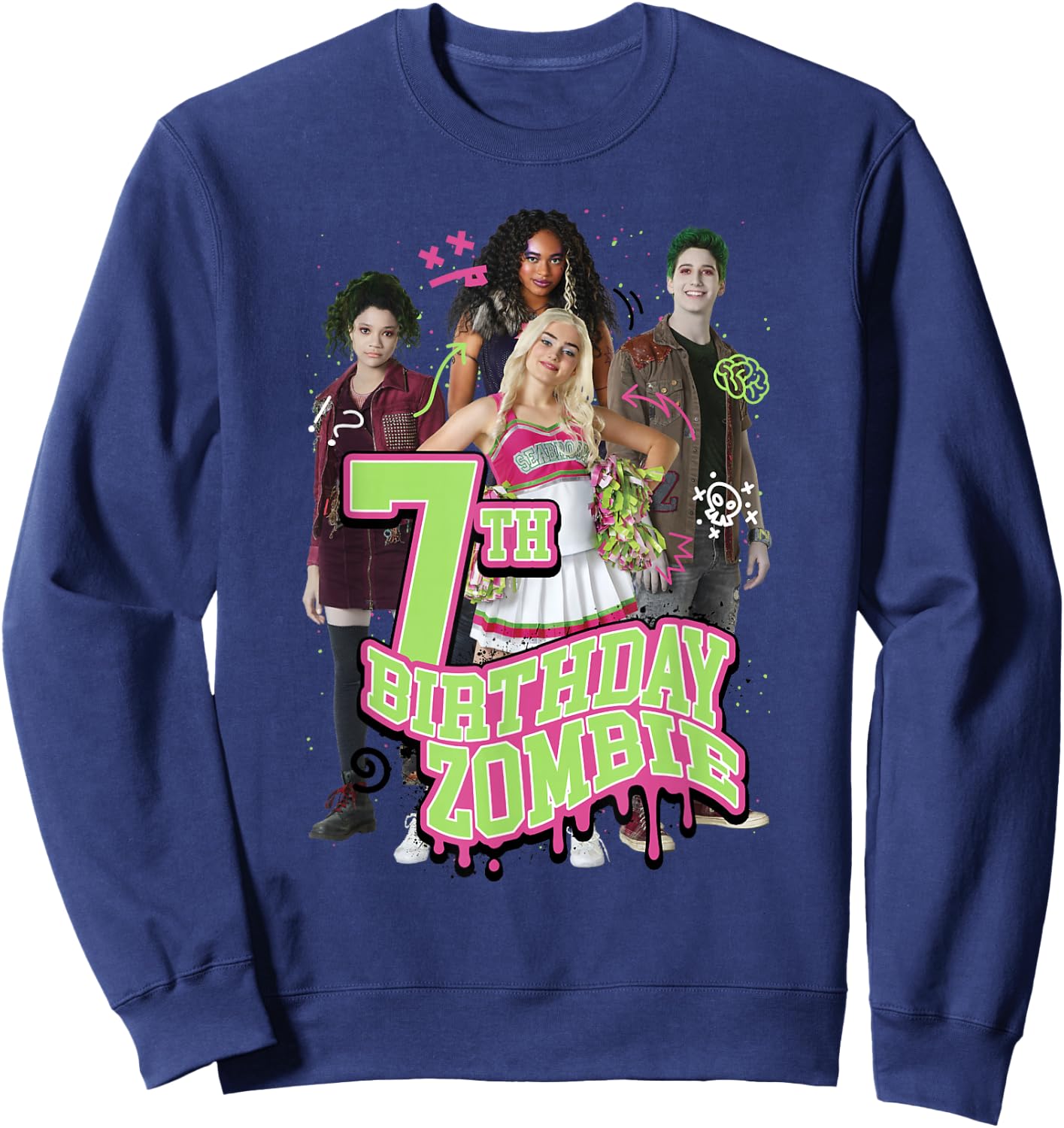 Disney Zombies 7th Birthday Zombie Group Poster Small Sweatshirt - Sweatshirt | Navy