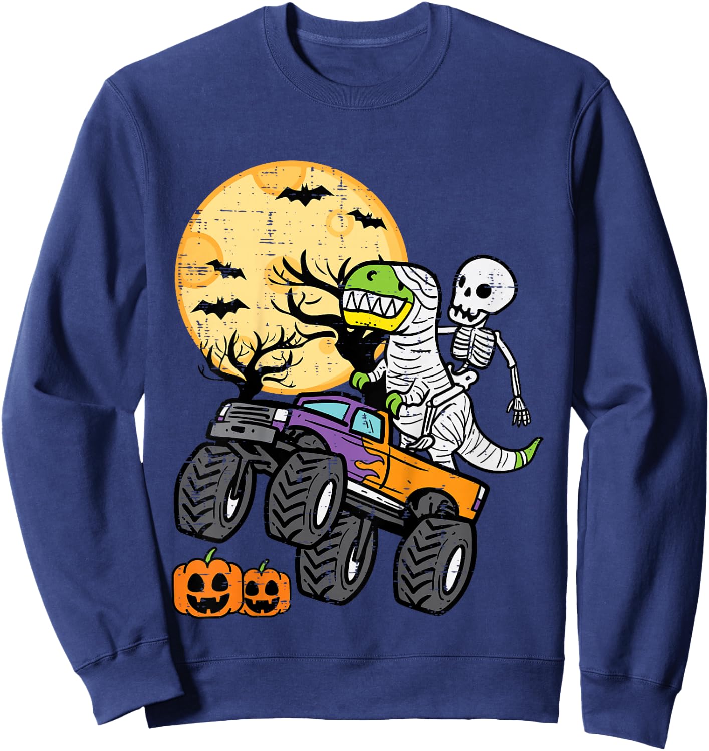 Kids Skeleton Dino Monster Truck Halloween Costume Toddler Boys Sweatshirt - Sweatshirt | Navy