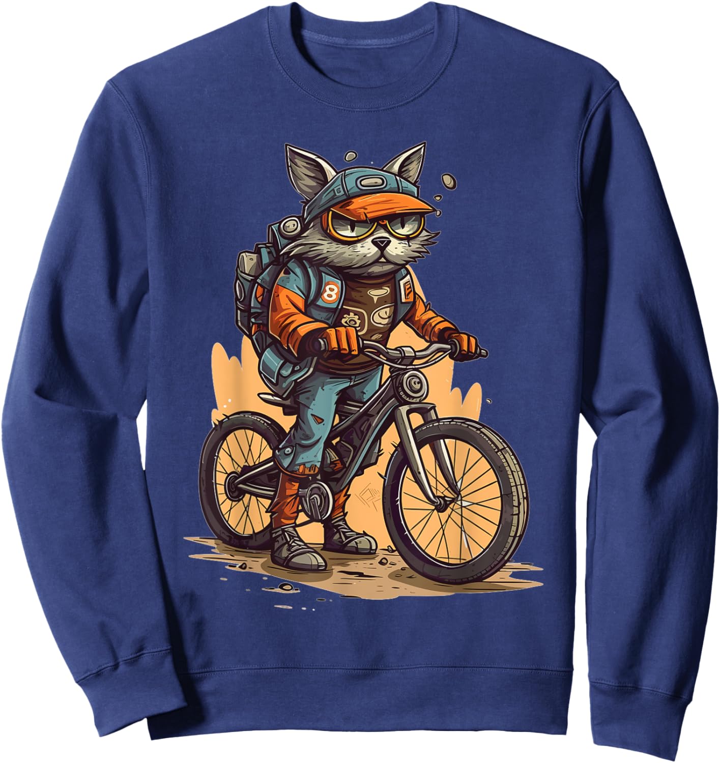 Mountain Biker Cat Cyclist Biking Kitten Sweatshirt - Sweatshirt | Navy