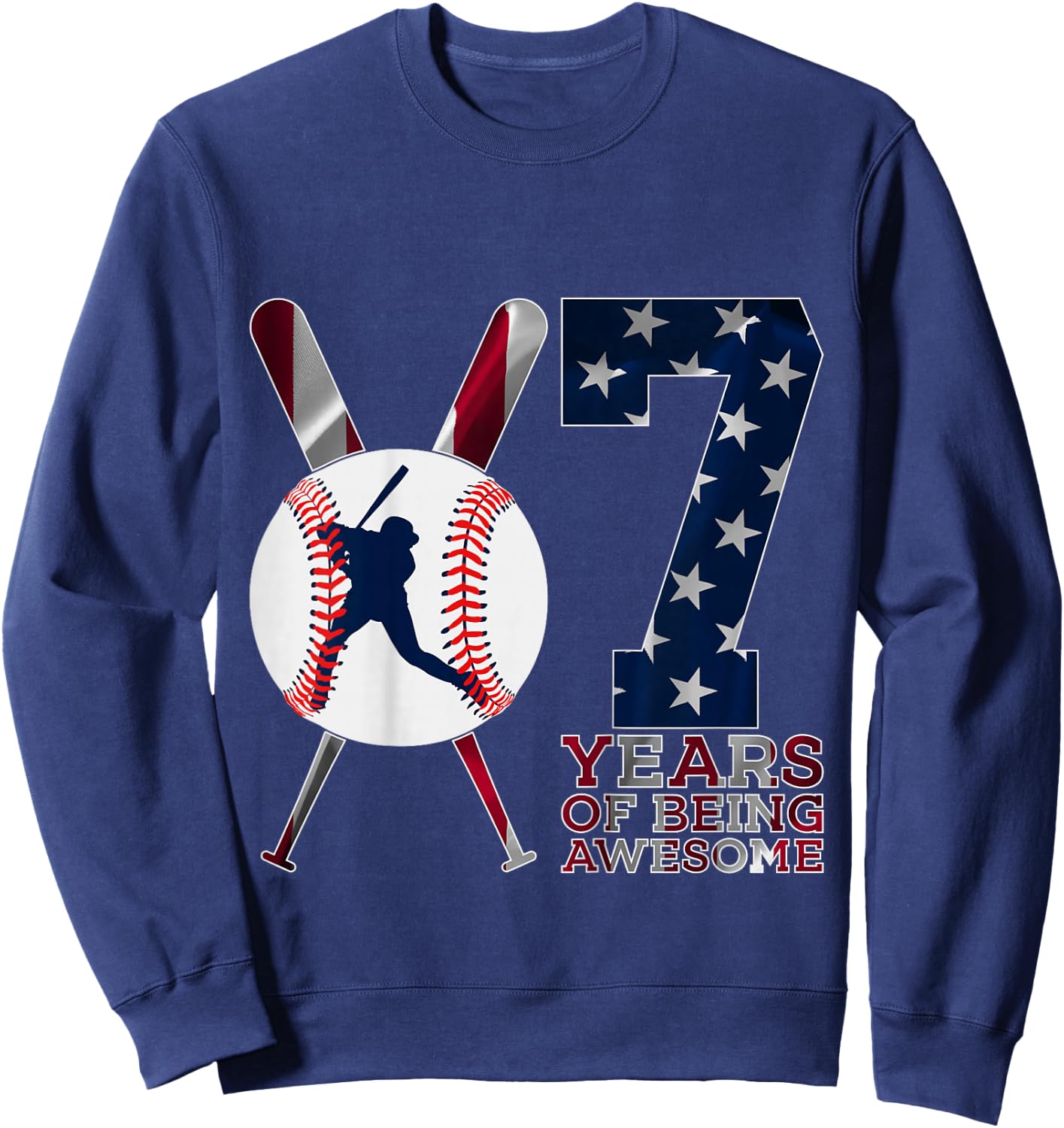 7 Years of Being Awesome Baseball 7th Birthday Sweatshirt - Sweatshirt | Navy