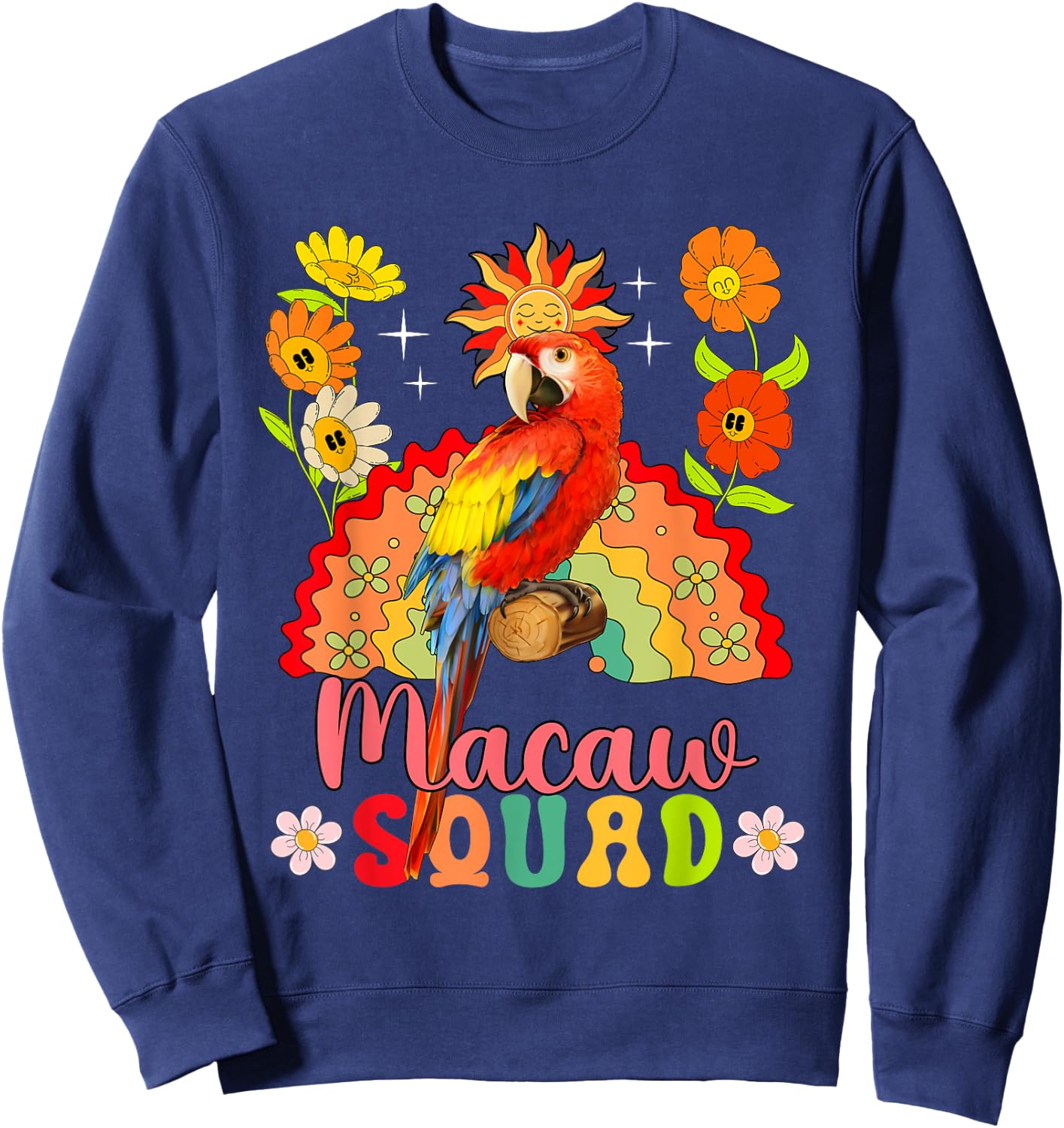 Macaw Squad Flowers Macaw Cute Rainbow Bird Lover Kids Sweatshirt - Sweatshirt | Navy