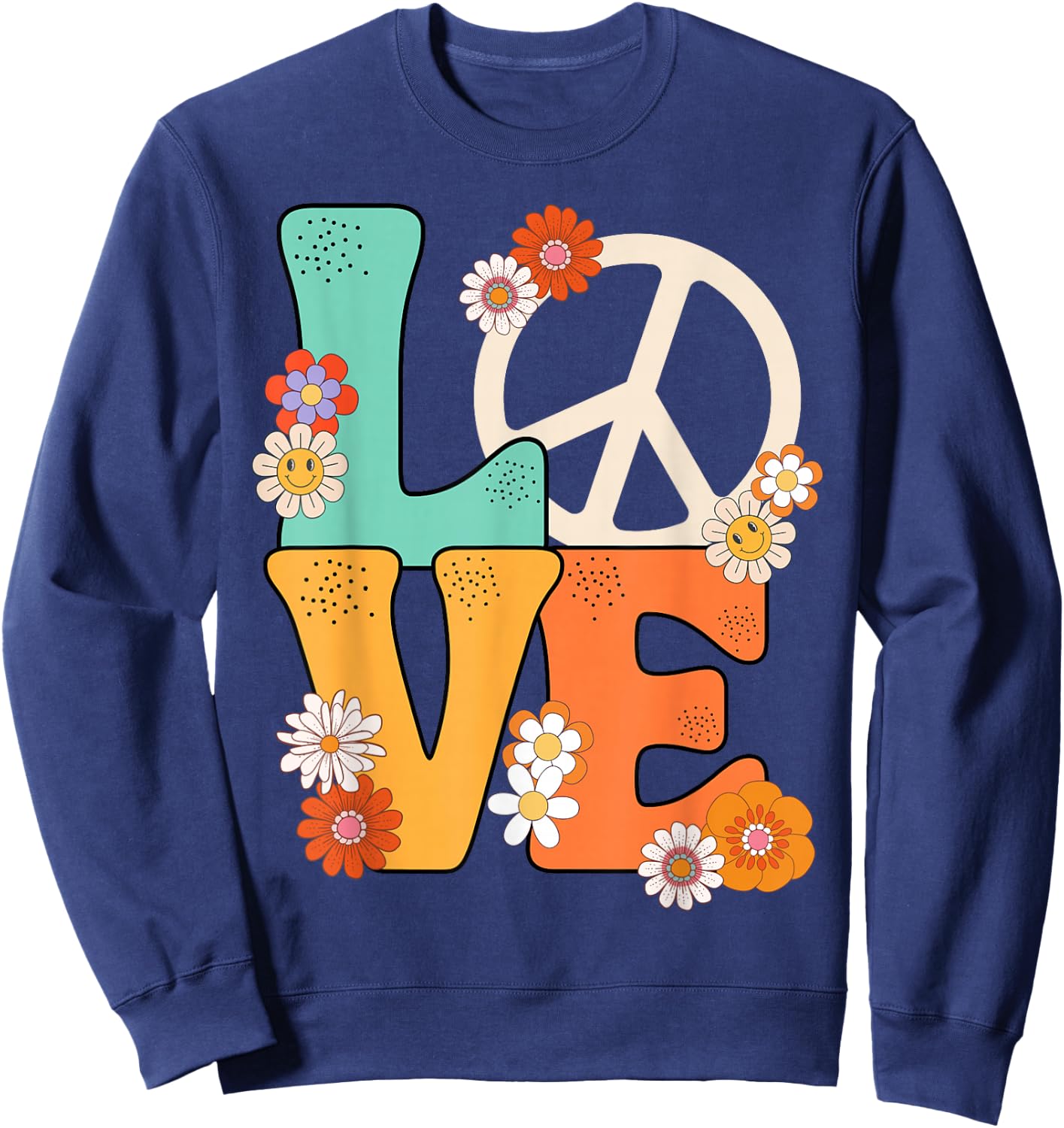 Peace Sign Love 60 s 70 s Shirts 70s Outfits Sweatshirt - Sweatshirt | Navy