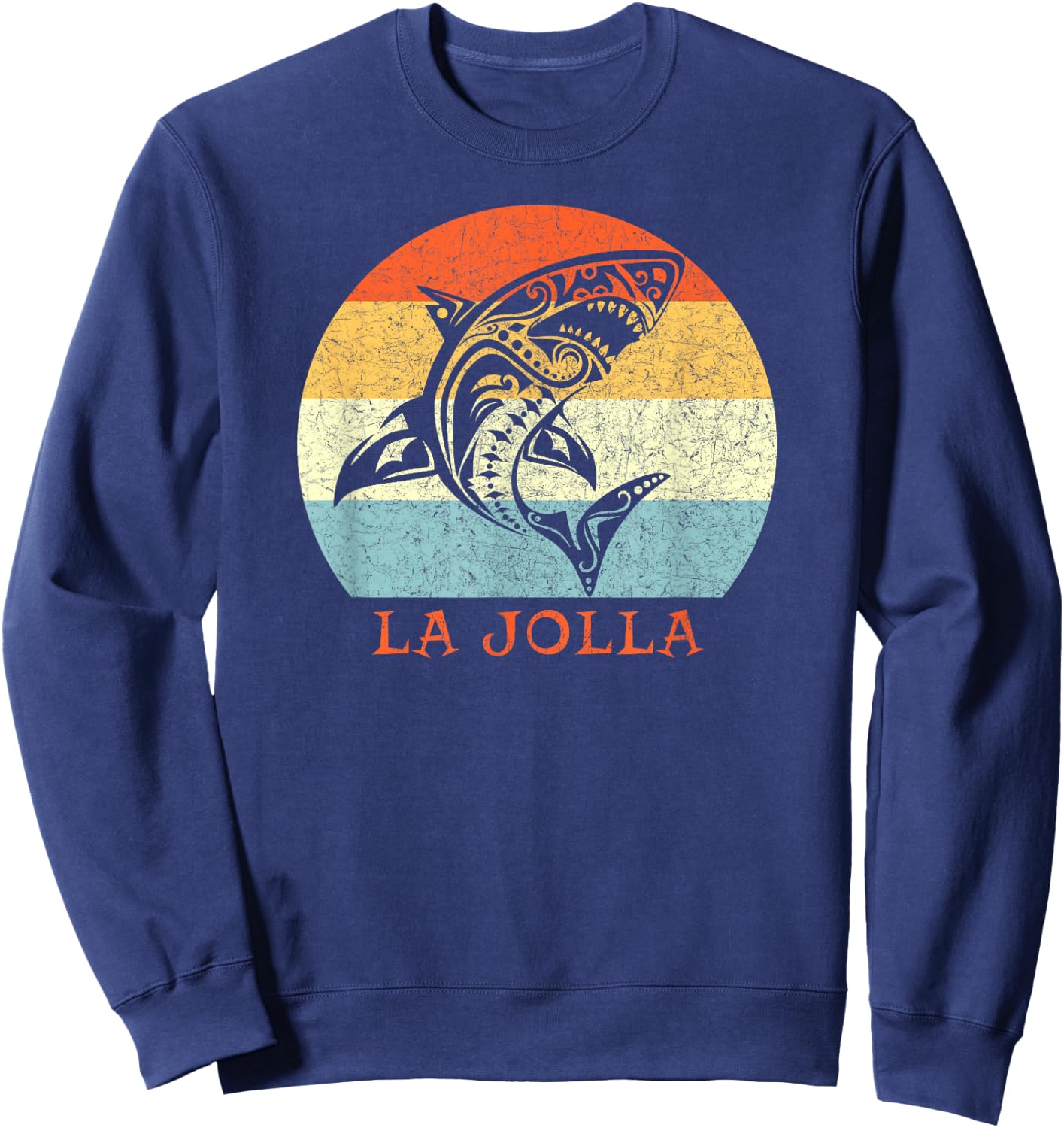 La Jolla, California Vintage Vacation Retro Tribal Shark Sweatshirt - Sweatshirt | Navy