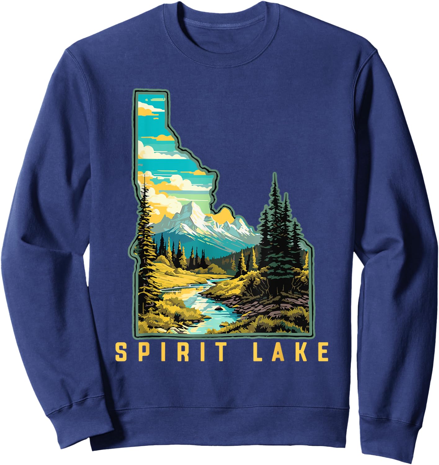 Spirit Lake Idaho State Outdoor Nature Graphic Sweatshirt - Sweatshirt | Navy
