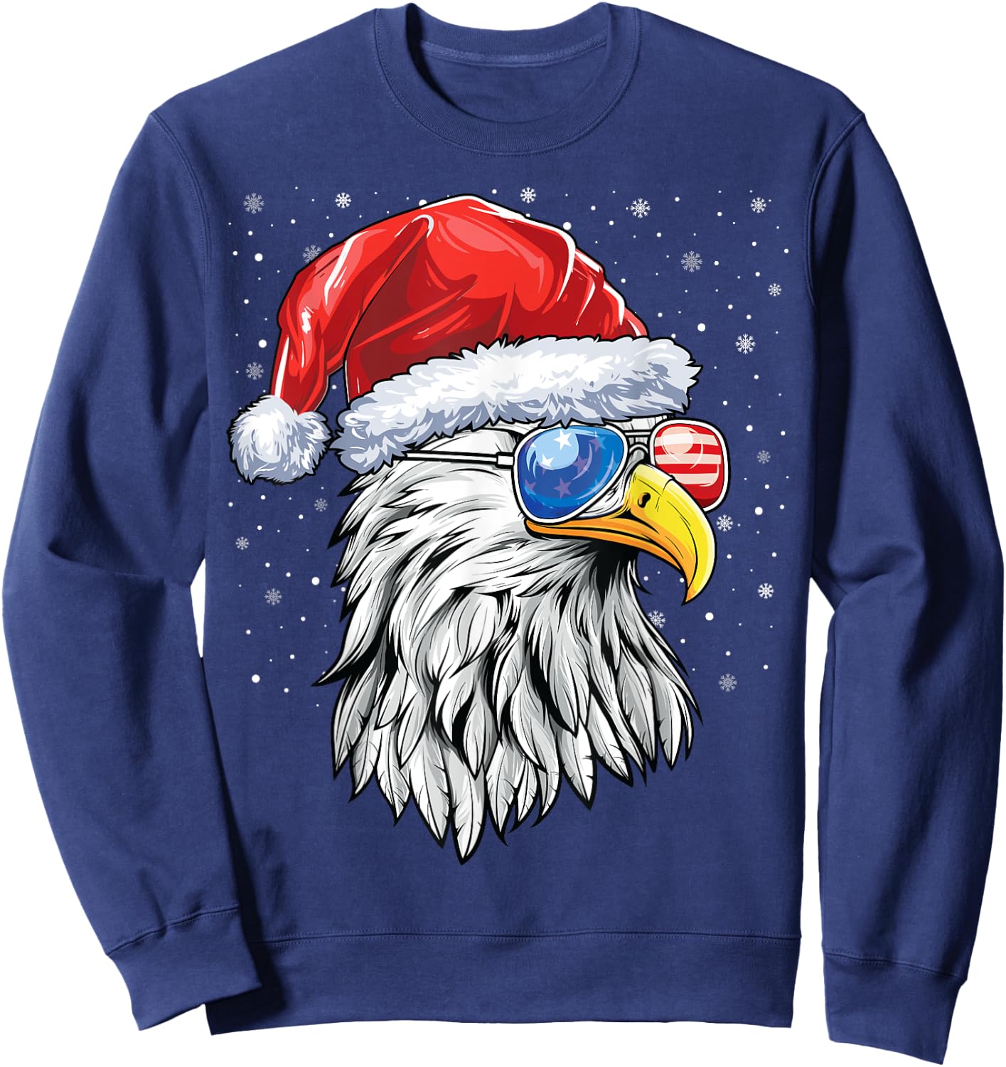 Santa Bald Eagle Shirt Men USA Flag Christmas Patriotic Sweatshirt - Sweatshirt | Navy