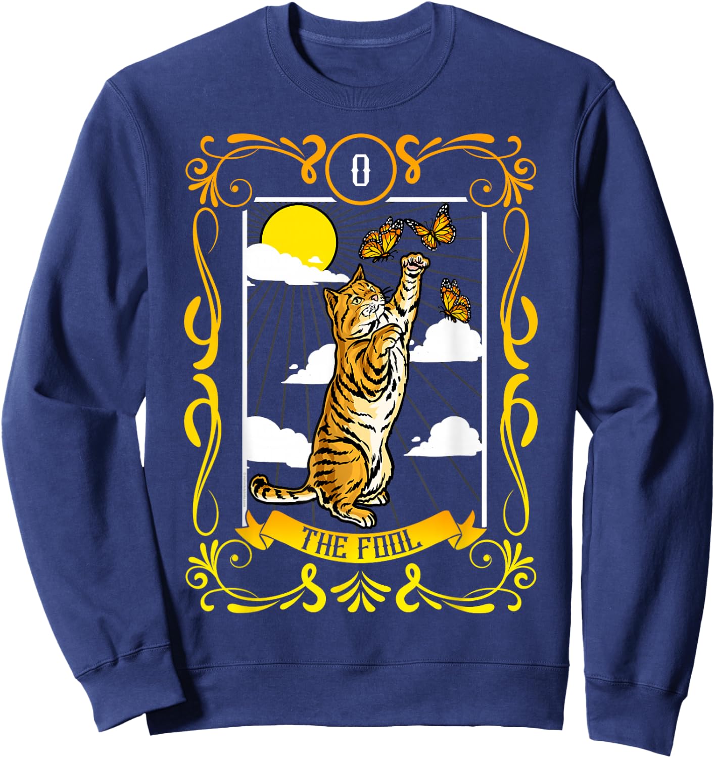 The Fool Cat Arcana Tarot Card Mystical Wiccan Sweatshirt - Sweatshirt | Navy