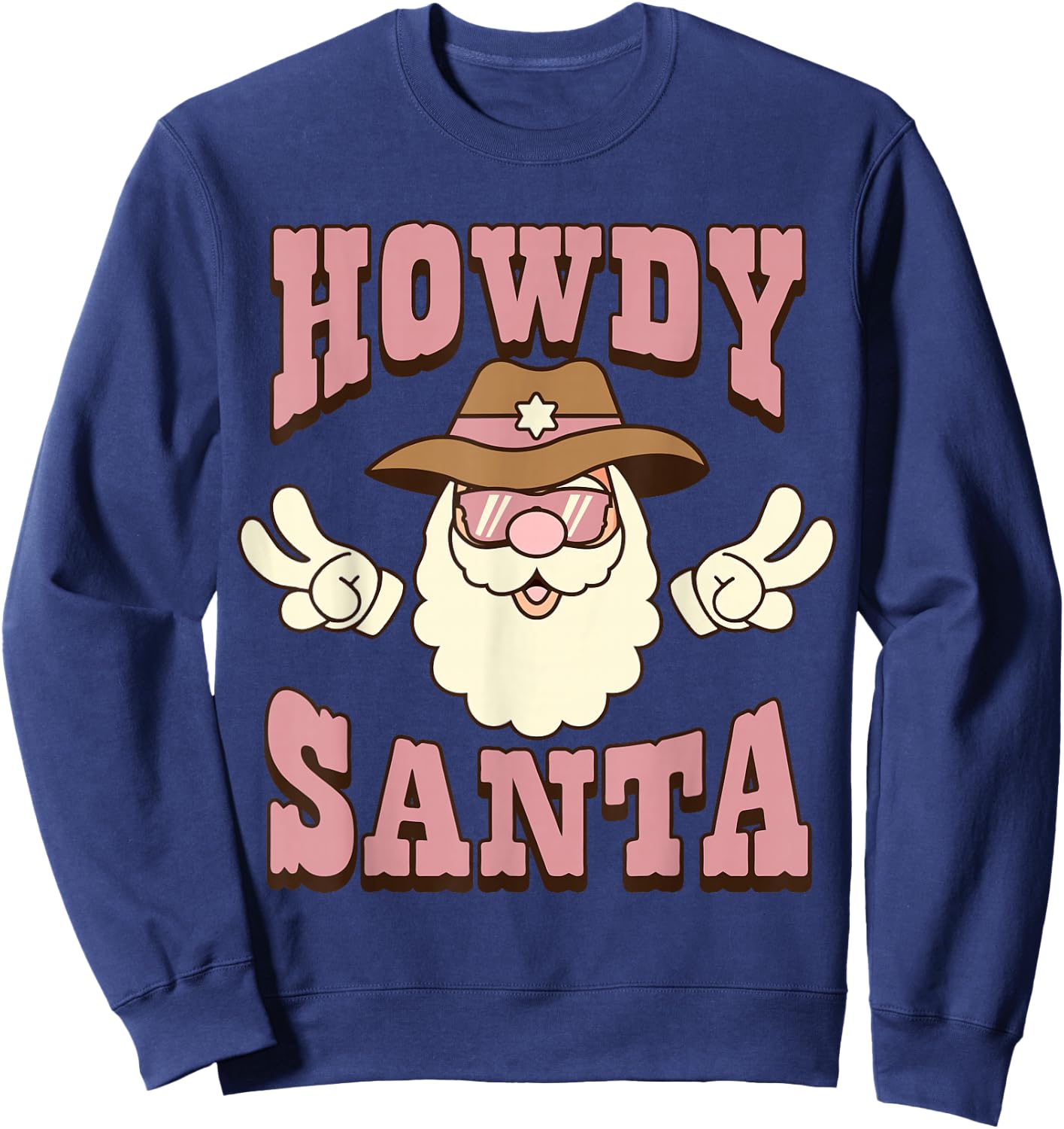 Howdy Santa Country Christmas Cowboy Groovy Retro Sweatshirt - Sweatshirt | Navy