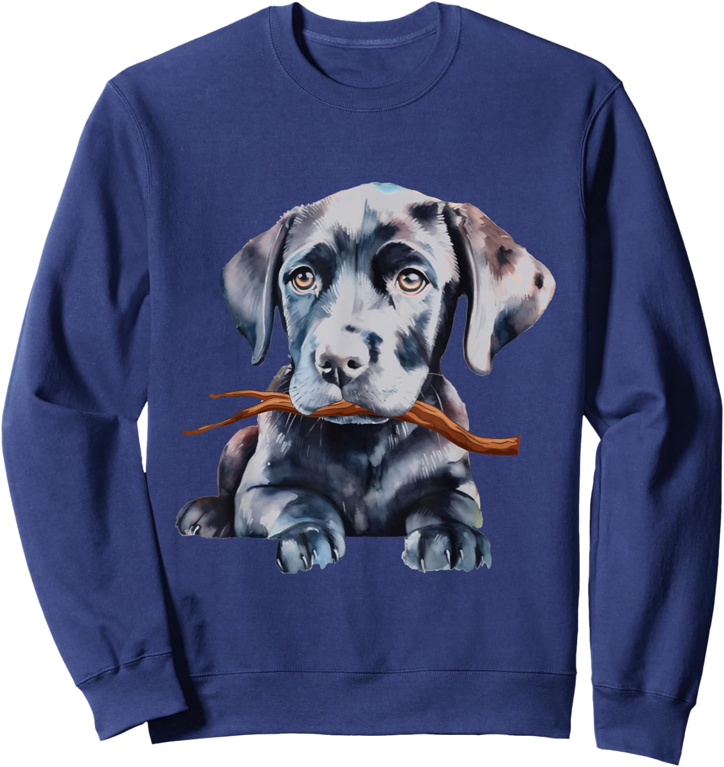 Black Labrador Fetching Stick - Pet Lover Puppy Dog Training Sweatshirt - Sweatshirt | Navy