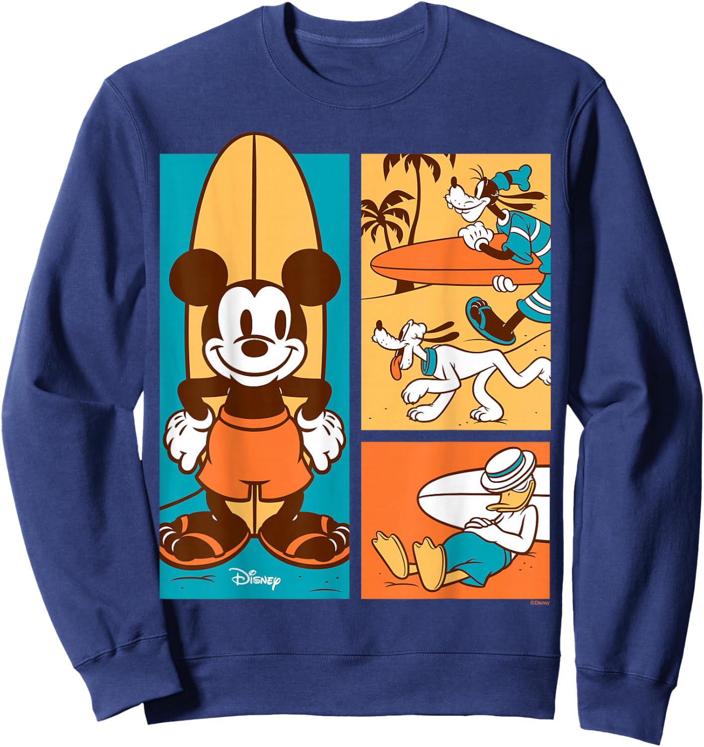 Disney - Mickey Donald Goofy Pluto Surfer Beach Sweatshirt - Sweatshirt | Navy