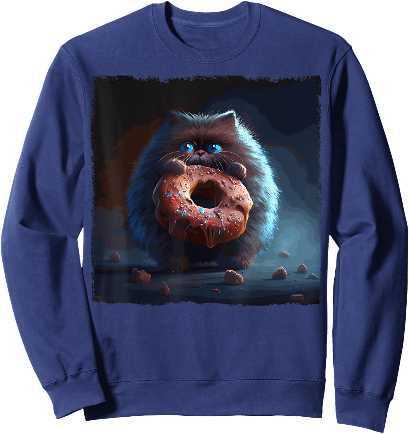 Funny Cat Bigfoot Donut Women Kids Sweatshirt - Sweatshirt | Navy