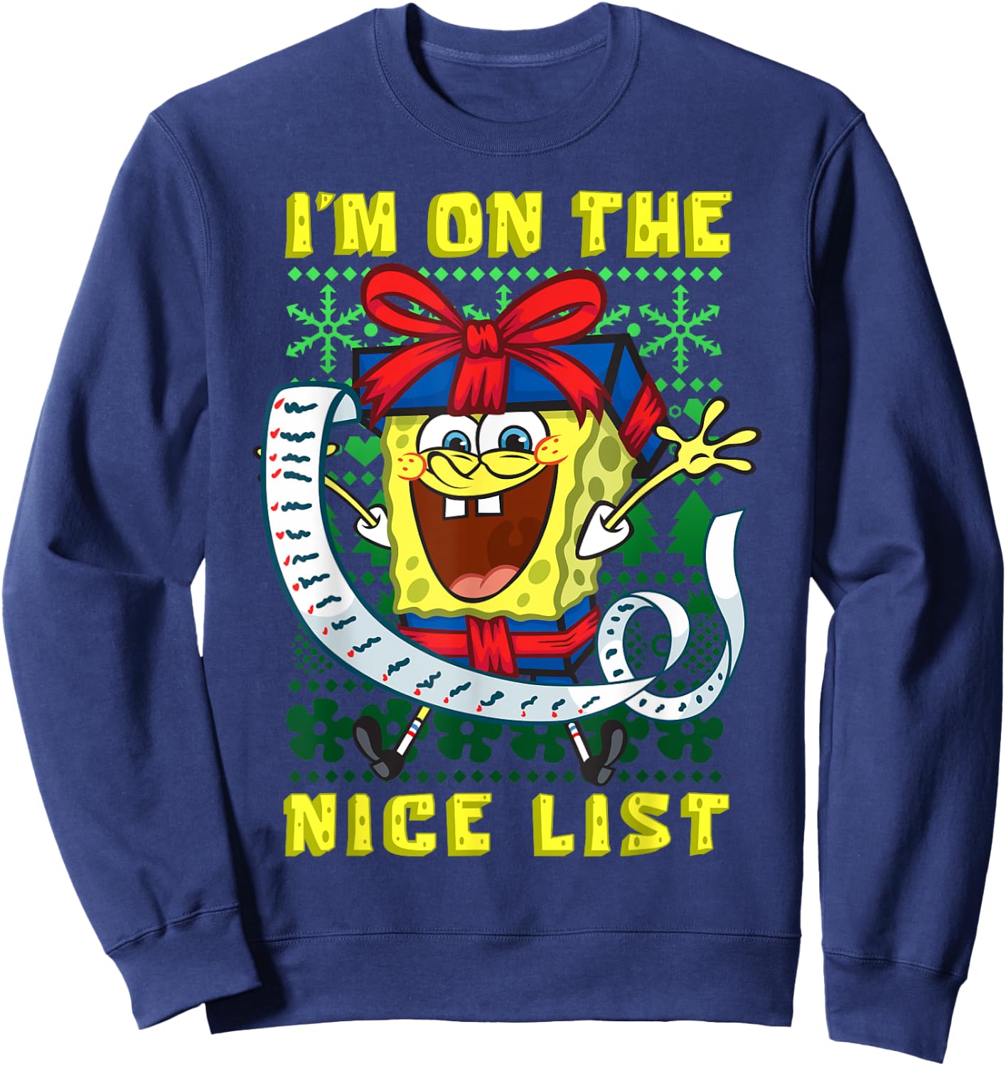 Mademark x SpongeBob SquarePants - SpongeBob Christmas I'm On The Nice List of Santa Boys Girls Sweatshirt - Sweatshirt | Navy